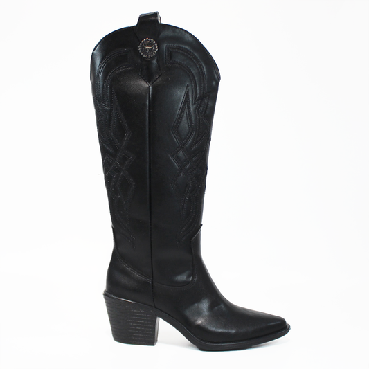 Bota Vaquera Alta Negro con Bordado de Dama TACZA