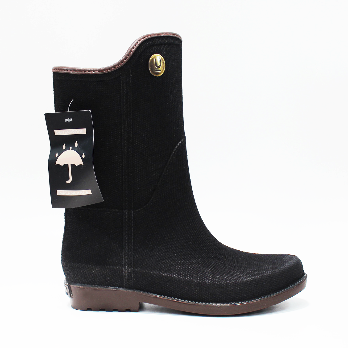 Bota de Lluvia Negro Textil de Dama ULAN ZTA