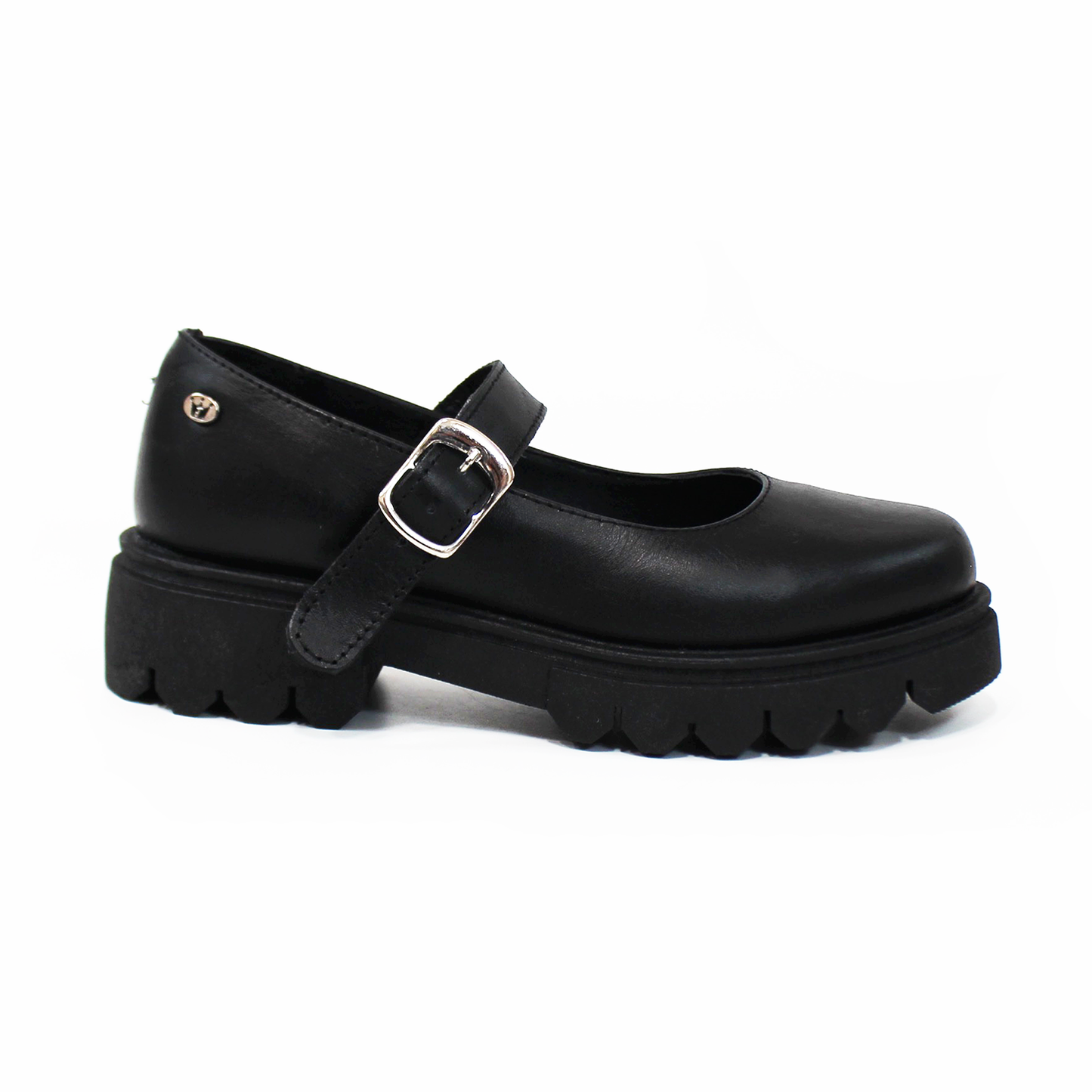 Zapato Escolar de Piel Chunky de Niña con Hebilla Negro JAKUNA