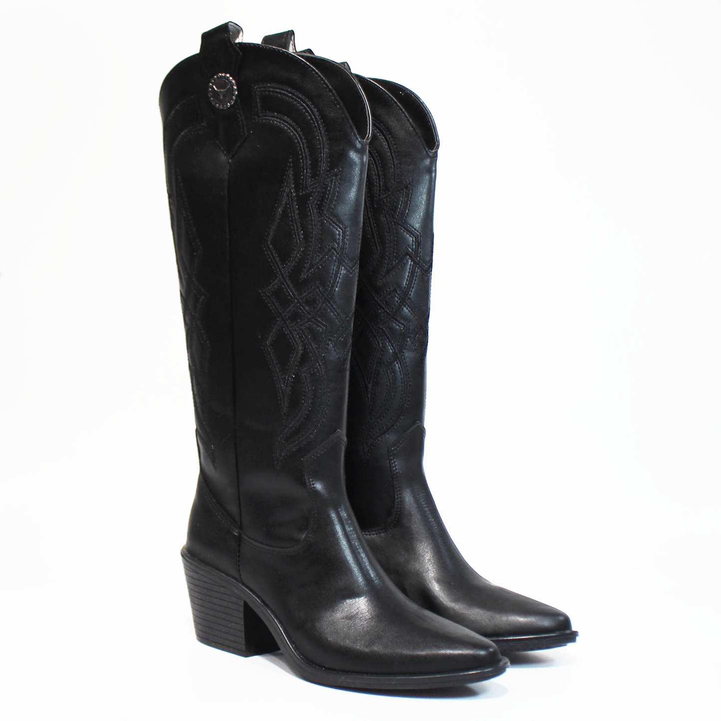 Bota Vaquera Alta Negro con Bordado de Dama TACZA
