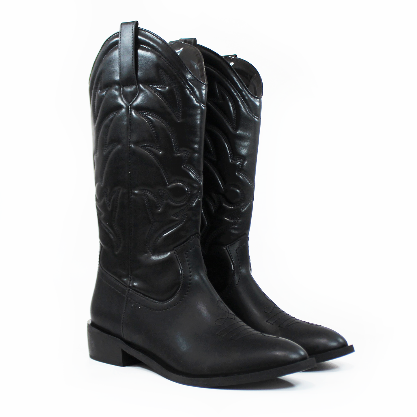 Bota Vaquera Cowboy Negra tacón Cuadrado Bajo de Mujer