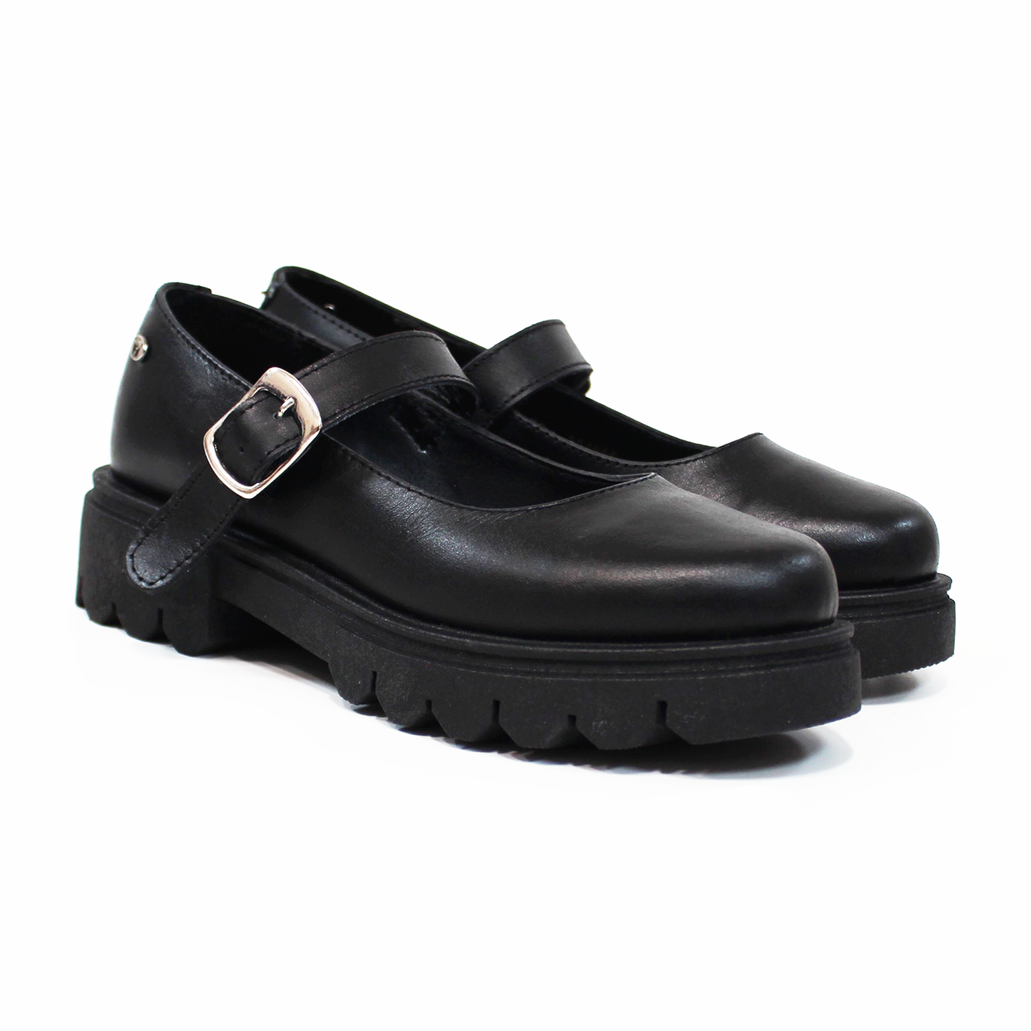 Zapato Escolar de Piel Chunky de Niña con Hebilla Negro JAKUNA