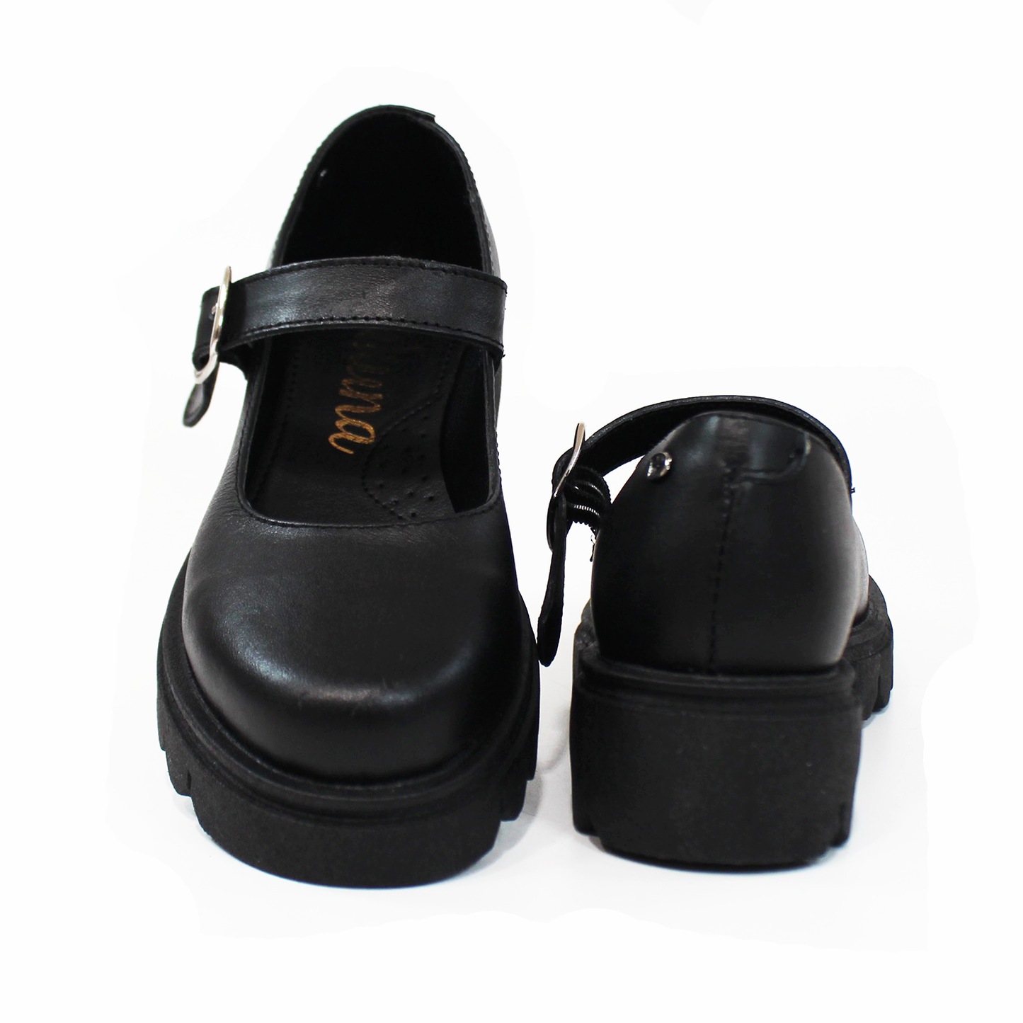 Zapato Escolar de Piel Chunky de Niña con Hebilla Negro JAKUNA