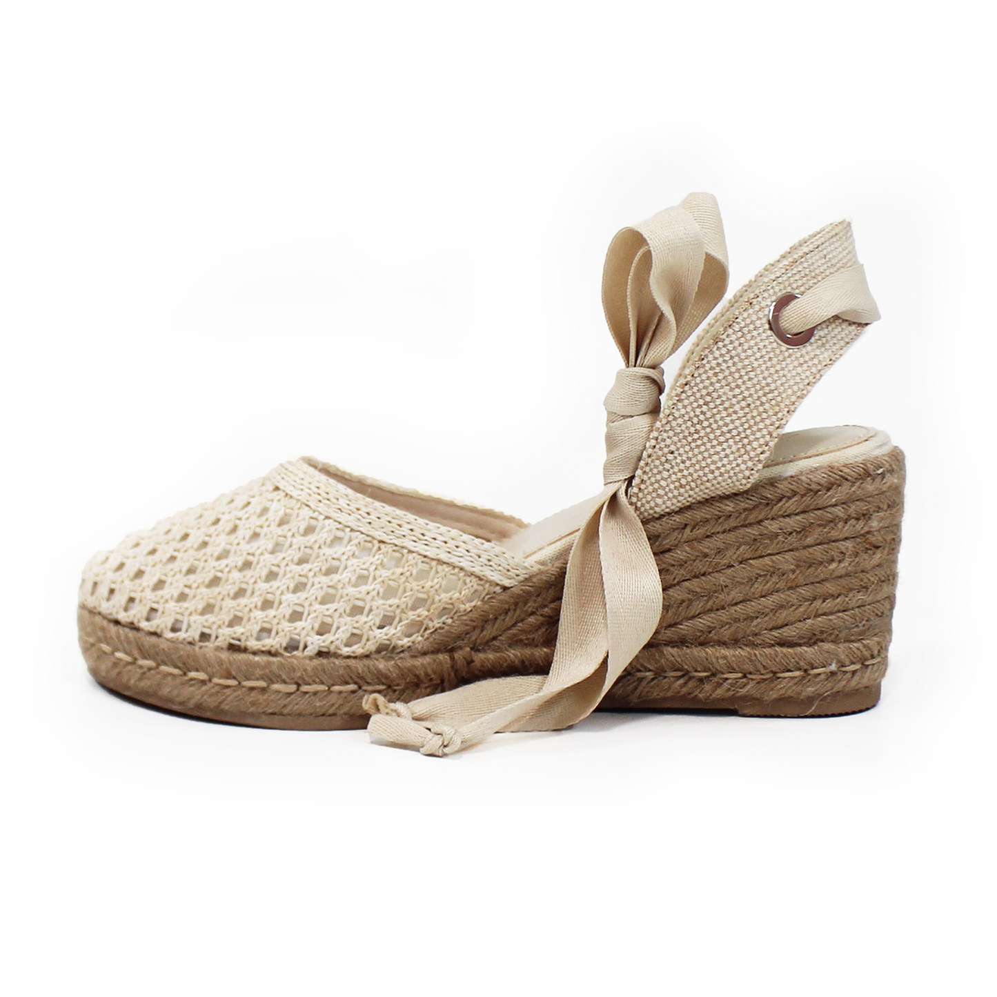 Alpargata Crochet Beige de Lazos y Cuña Media de Dama SENTIES