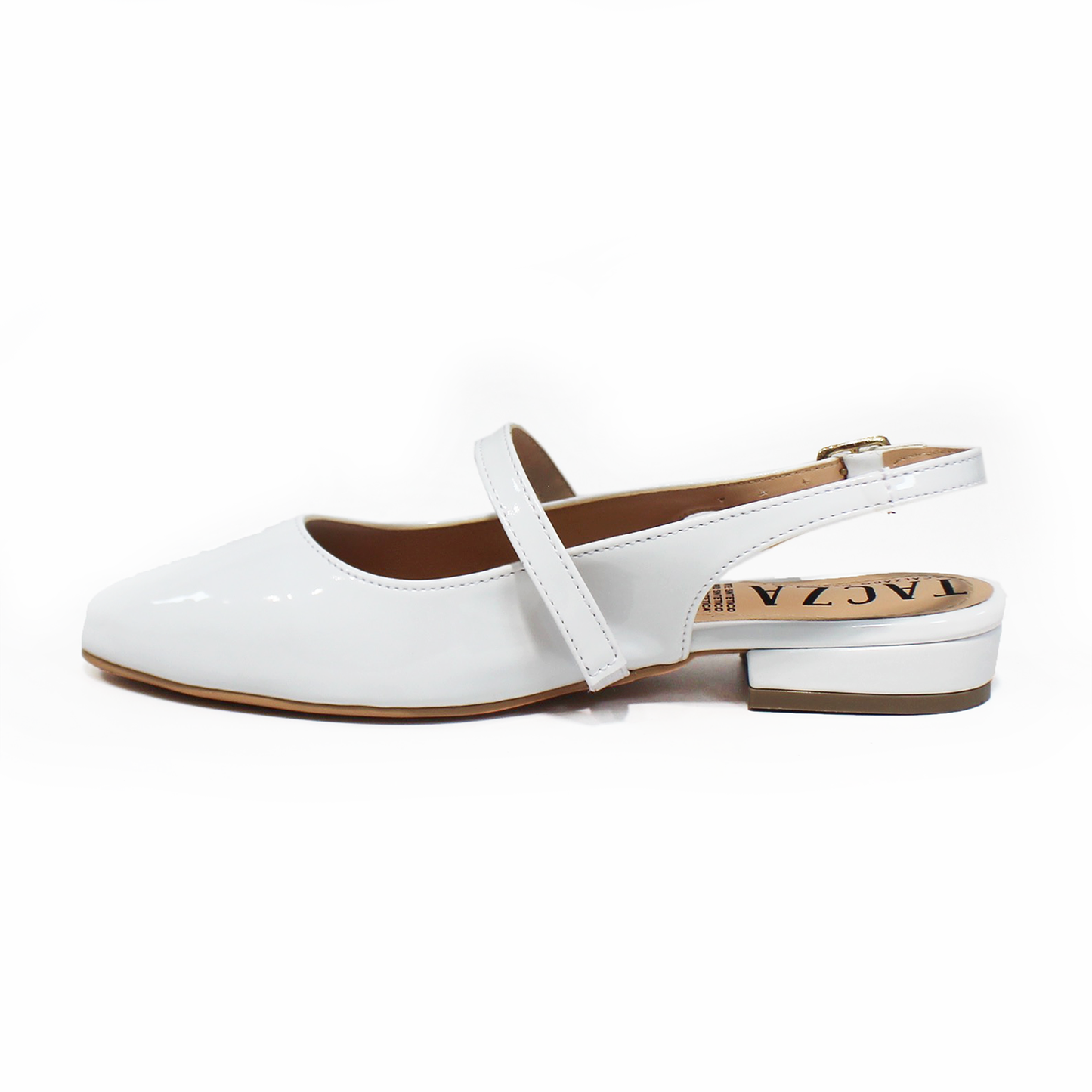 Flat Slingback Destalonada Blanco Charol TACZA