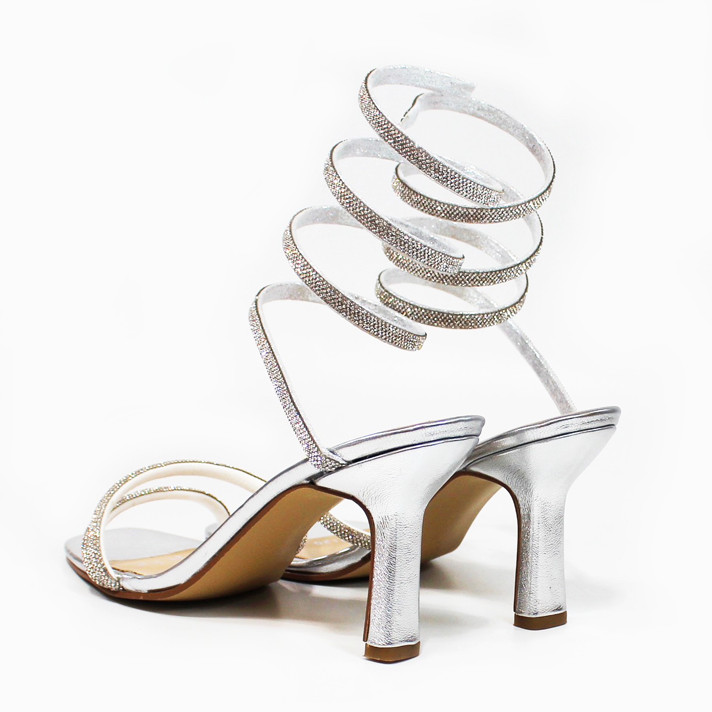Sandalia de Fiesta con Espiral Plata con Brillos TACZA