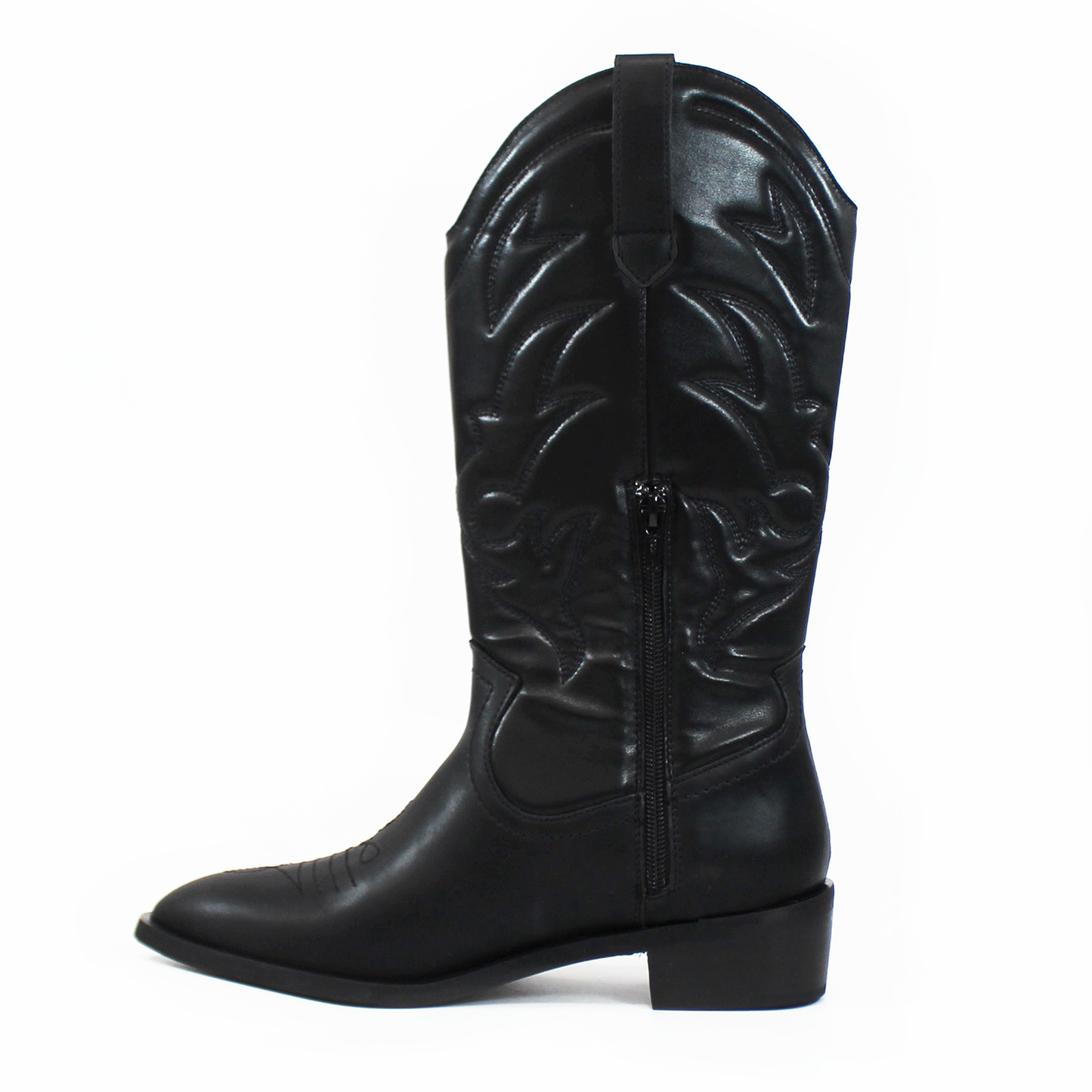 Bota Vaquera Cowboy Negra tacón Cuadrado Bajo de Mujer