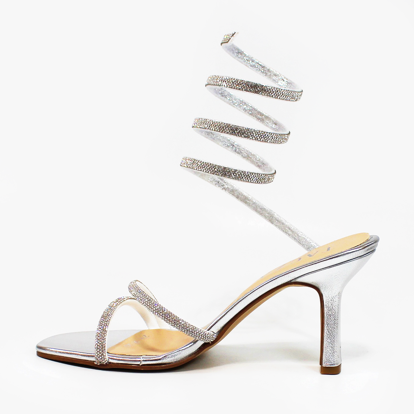 Sandalia de Fiesta con Espiral Plata con Brillos TACZA