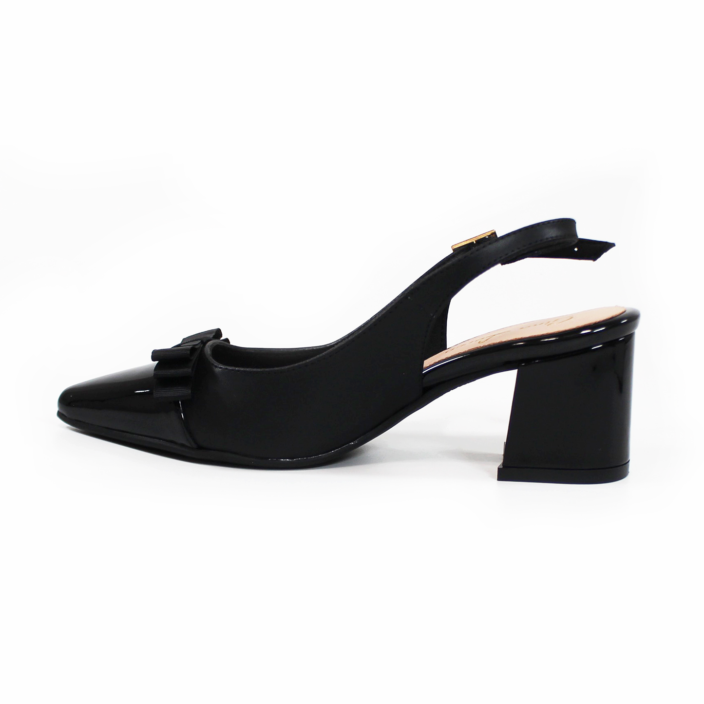 Zapatilla Slingback Puntal de Tacón Cuadrado Negro con Moño y Memory Foam de Dama G.LOREN