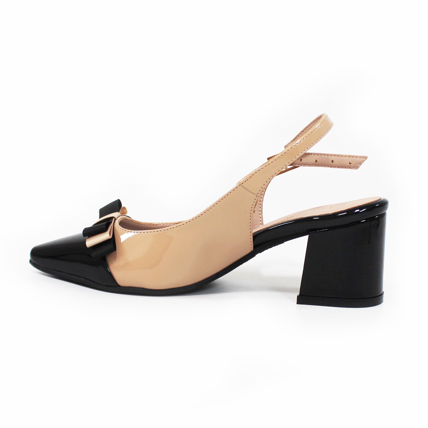 Zapatilla Slingback Puntal con Moño de Tacón Cuadrado Maquillaje con Negro y Memory Foam de Dama G.LOREN