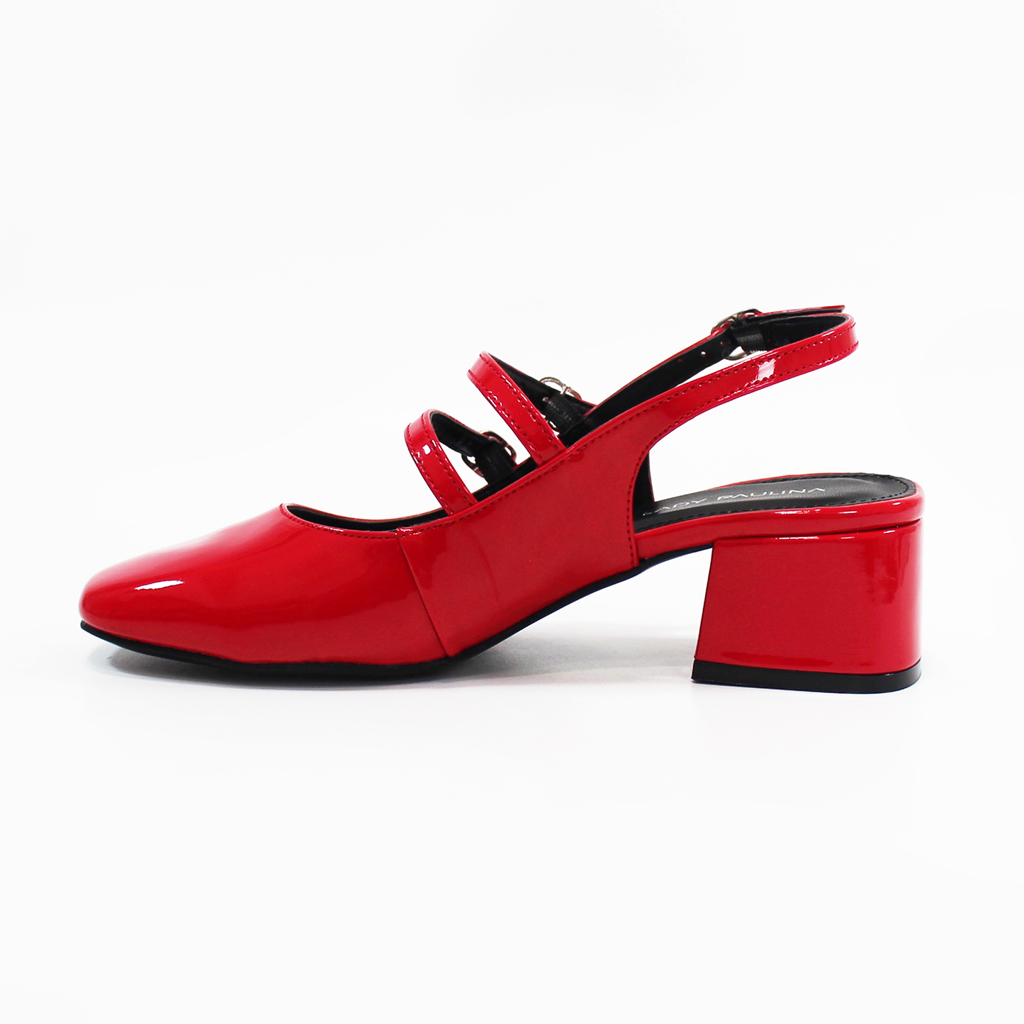 Mary Jane Rojo Charol de Tacón Destalonado con tres Pulseras de Dama LADY PAULINA
