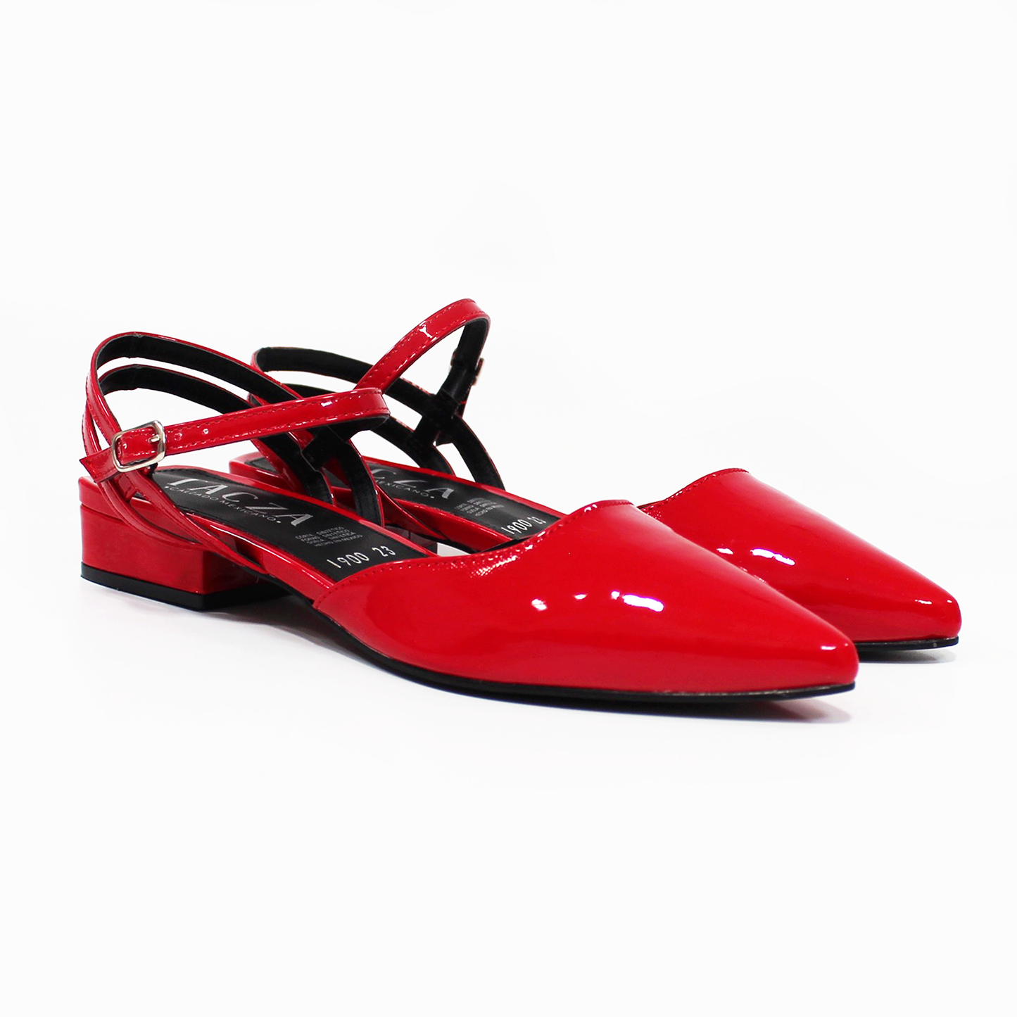 Flat Slingback puntal con Pulsera Destalonado Rojo Charol de Dama TACZA