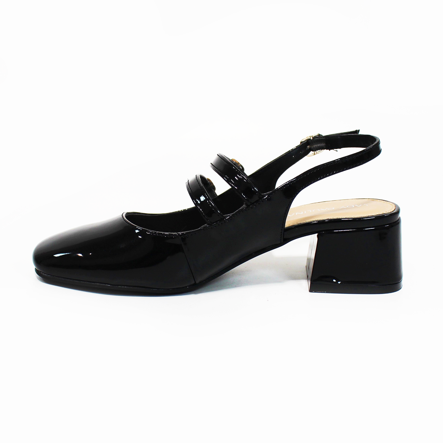 Mary Jane Negro Charol de Tacón Destalonado con tres Pulseras de Dama LADY PAULINA