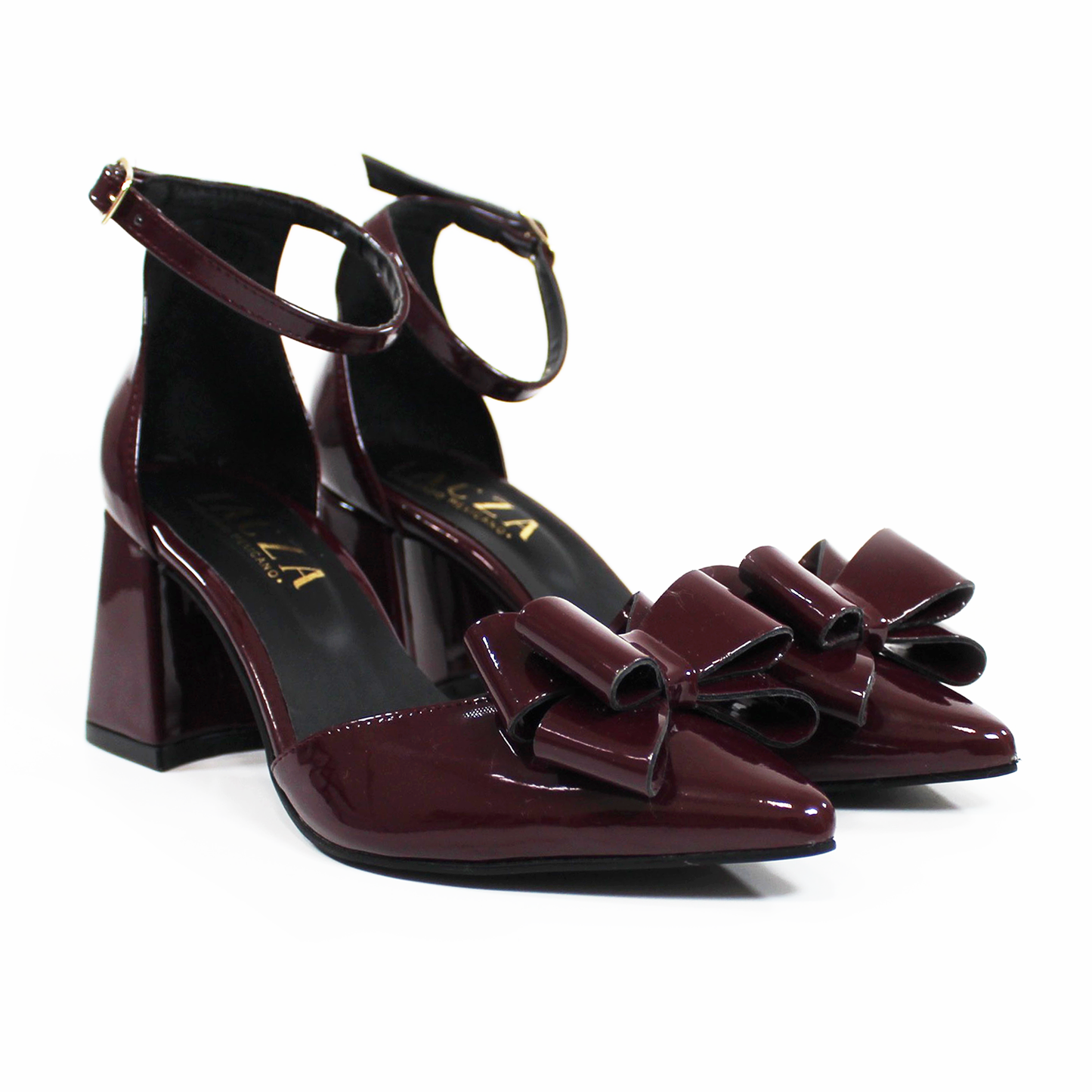 Zapatilla Puntal con Moño y Talón Pulsera Vino Charol TACZA