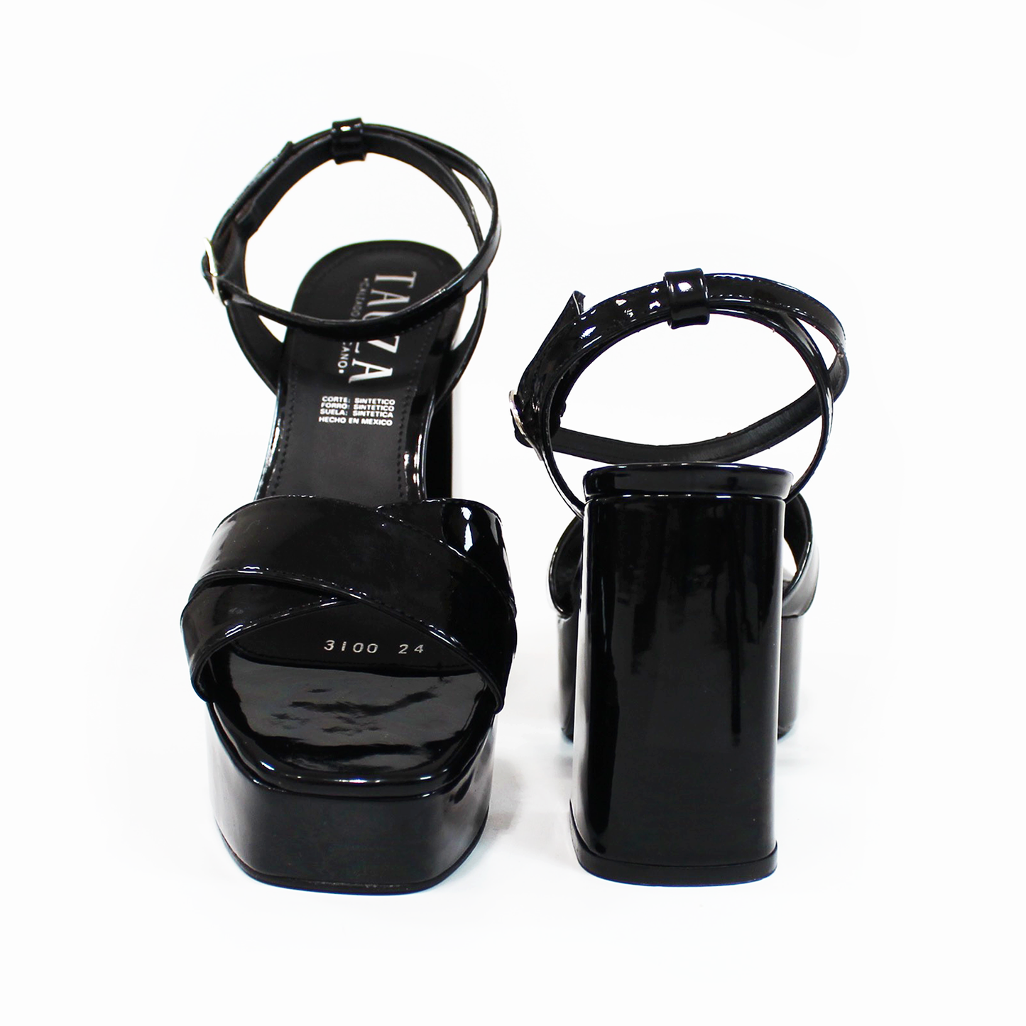 Sandalia de Plataforma Negro Charol Cruzada Destalonada con Pulsera TACZA