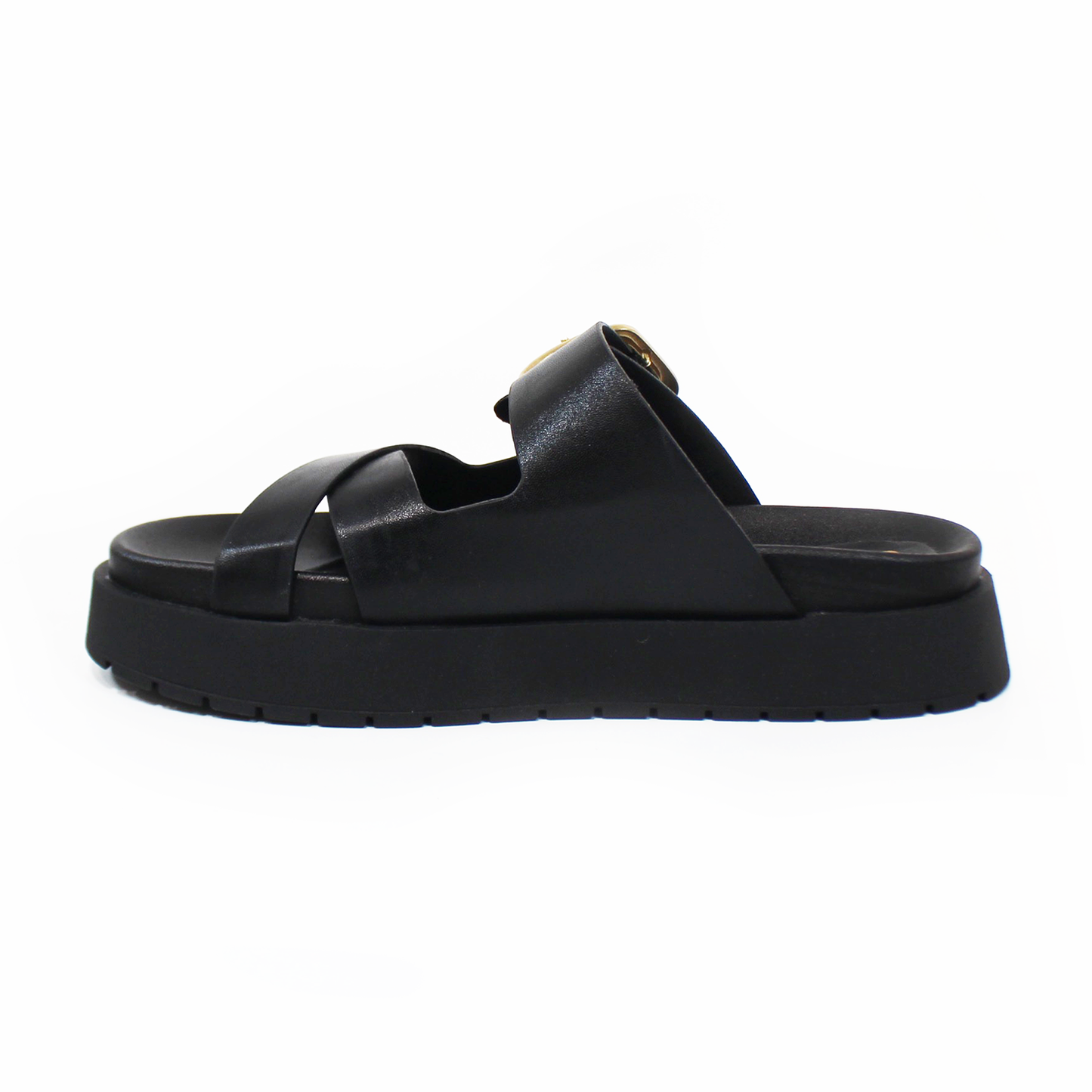 Sandalia Plataforma NOMADAS Negra y Detalle con Hebilla de Dama