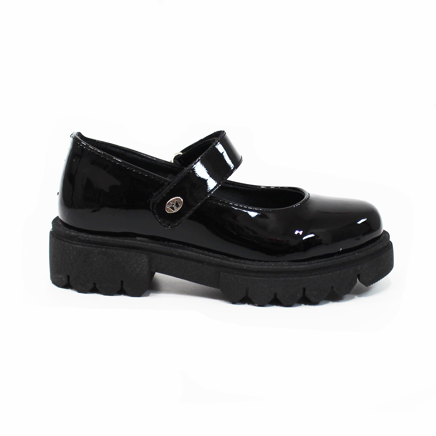 Zapato Escolar con Velcro Negro Charol de Niña JAKUNA
