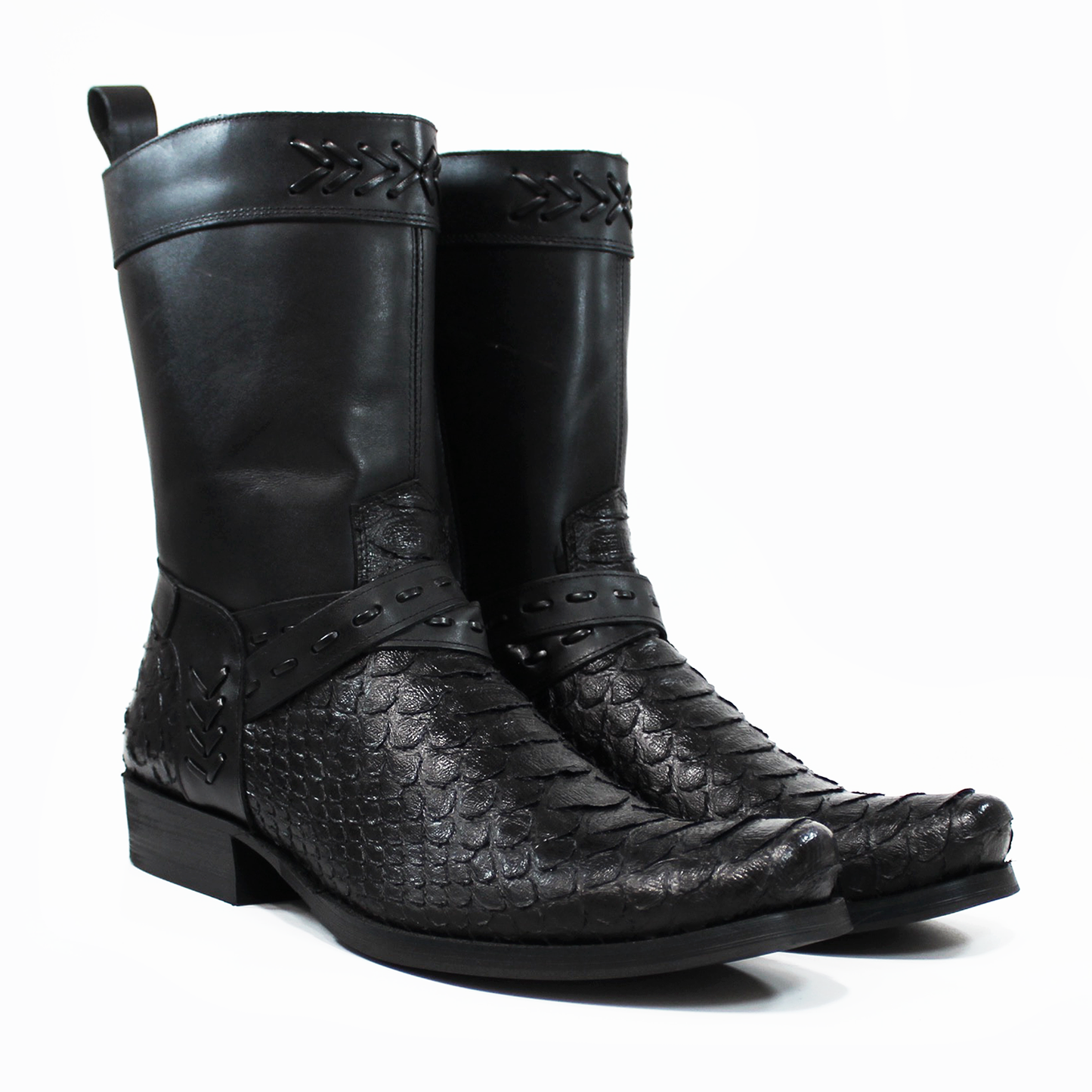 Bota Vaquera Negra de Piel con Textura Piton INMODA de Caballero INMODA