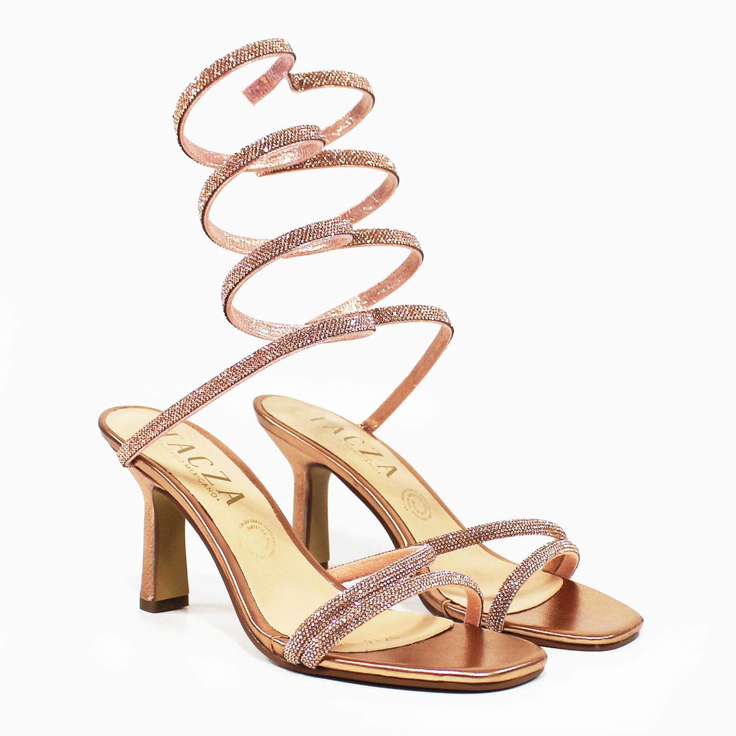 Sandalia de Fiesta con Espiral Oro Rosado con Brillos TACZA