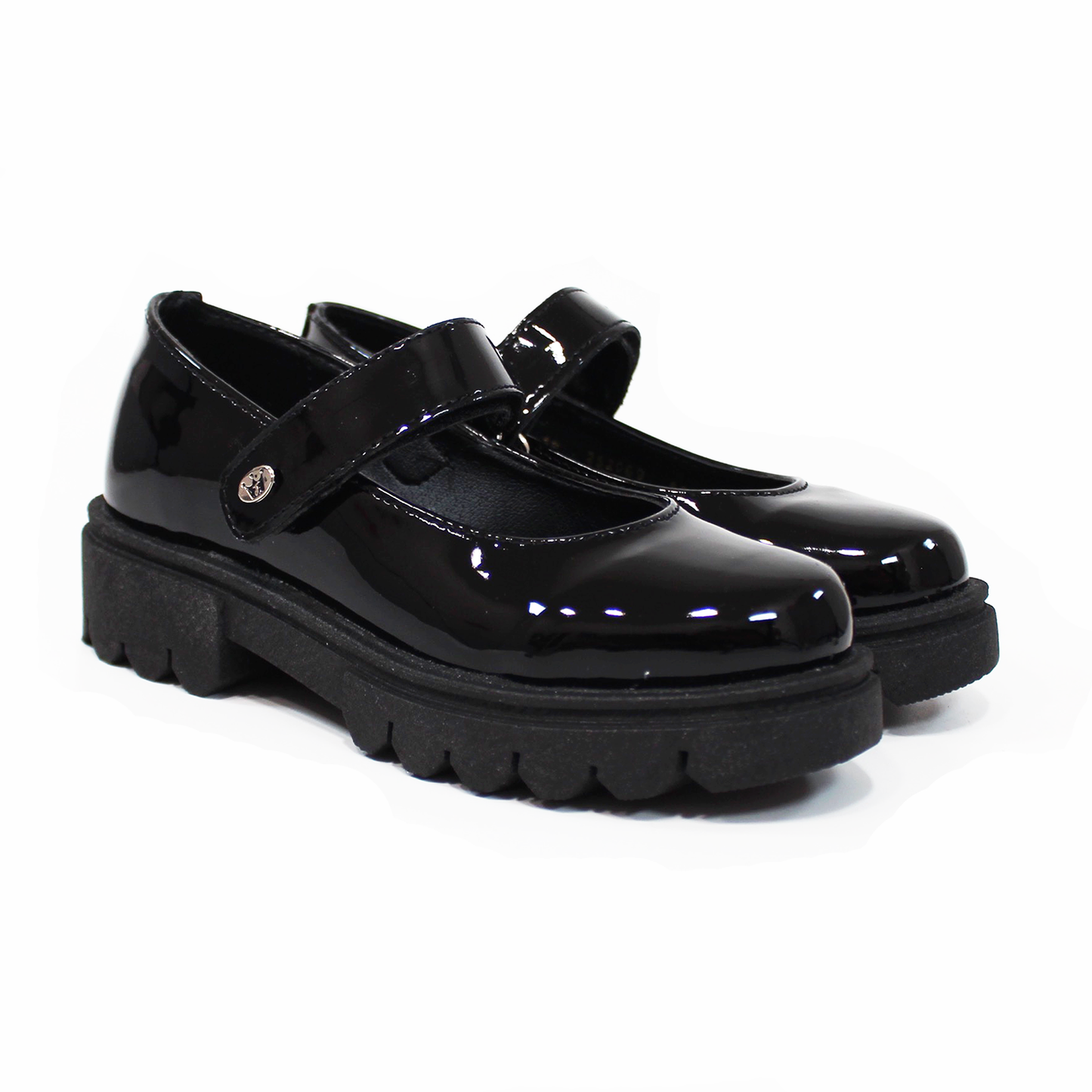 Zapato Escolar con Velcro Negro Charol de Niña JAKUNA