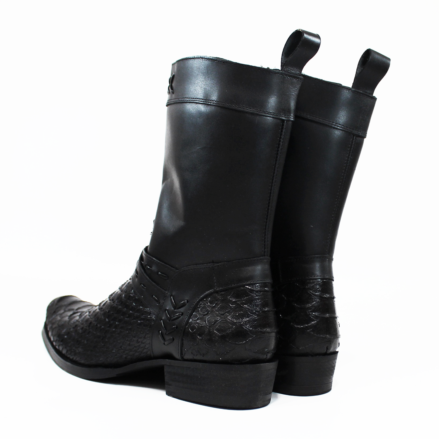 Bota Vaquera Negra de Piel con Textura Piton INMODA de Caballero INMODA