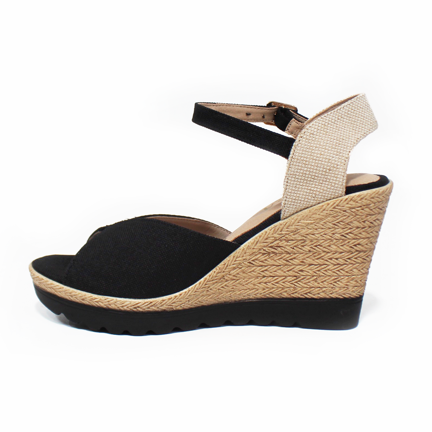 Alpargata Boca de Pez con Plataforma Cuña y Pulsera color Negro de Dama TACZA