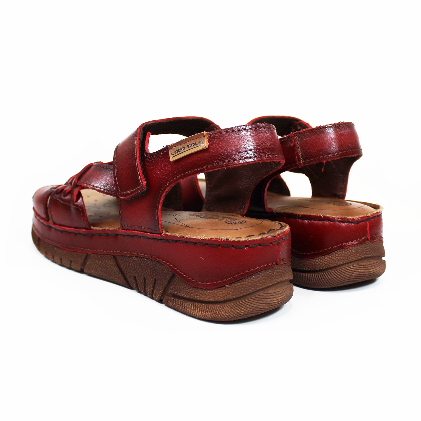 Sandalia LOBO SOLO Plataforma Confort de Piel Roja con Velcro
