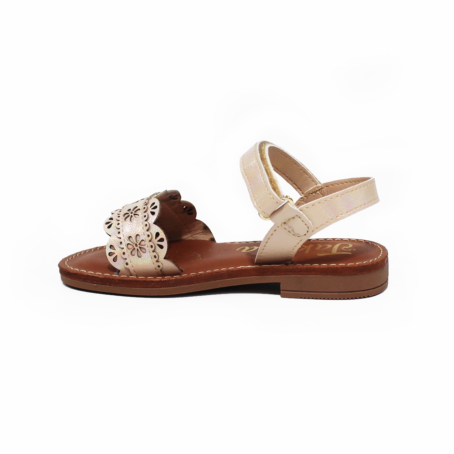 Sandalia Platinada de Niña con Flores y Pulsera Velcro JAKUNA
