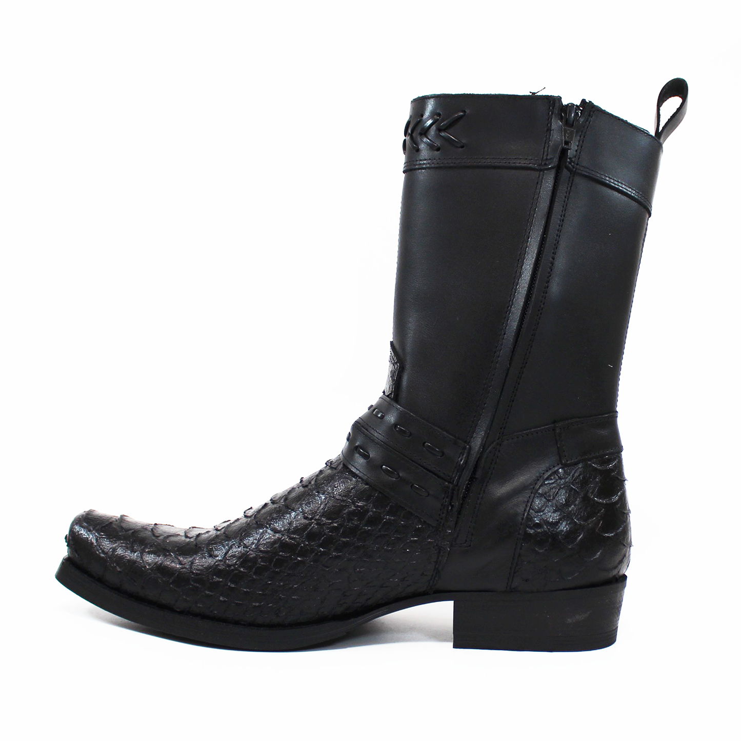 Bota Vaquera Negra de Piel con Textura Piton INMODA de Caballero INMODA