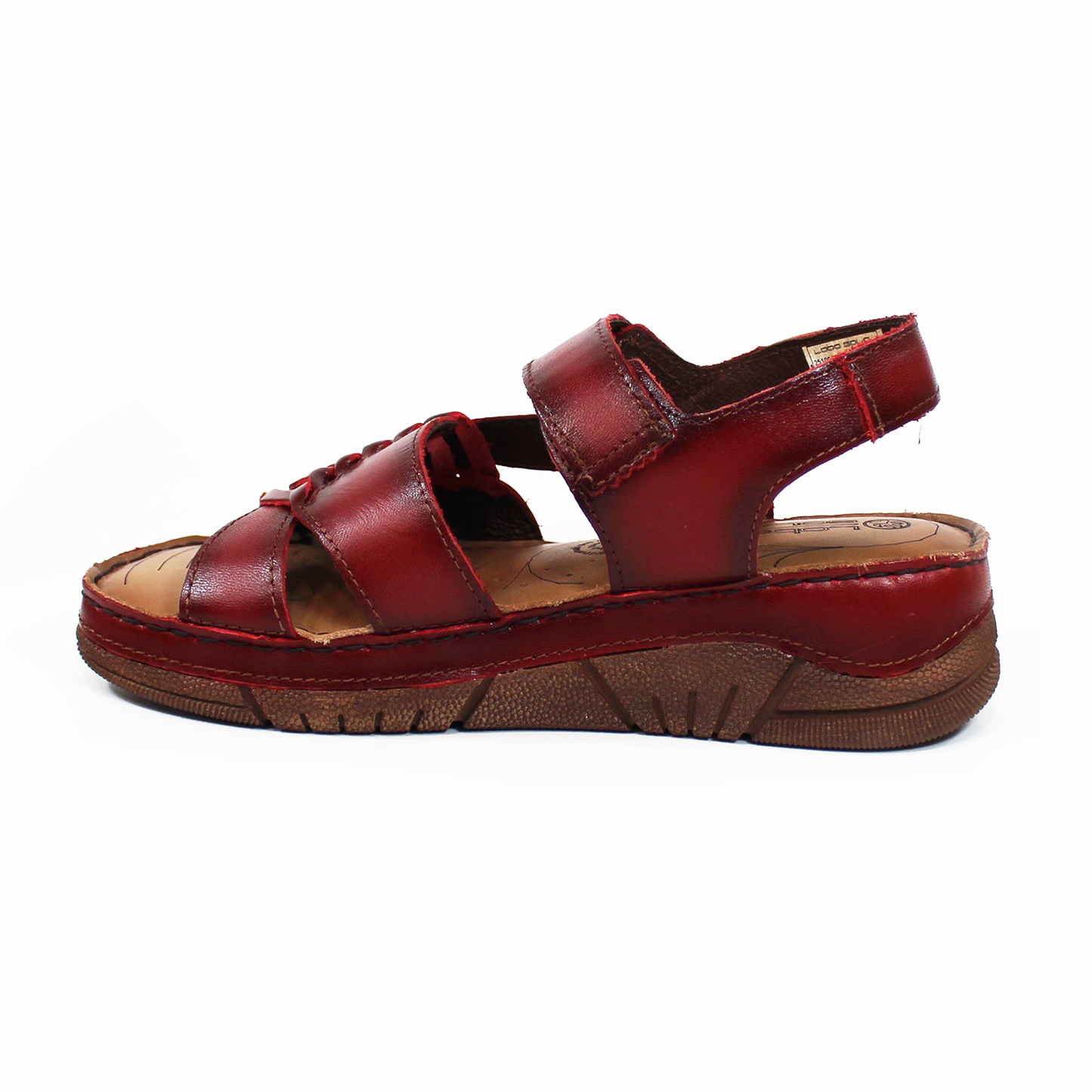 Sandalia LOBO SOLO Plataforma Confort de Piel Roja con Velcro