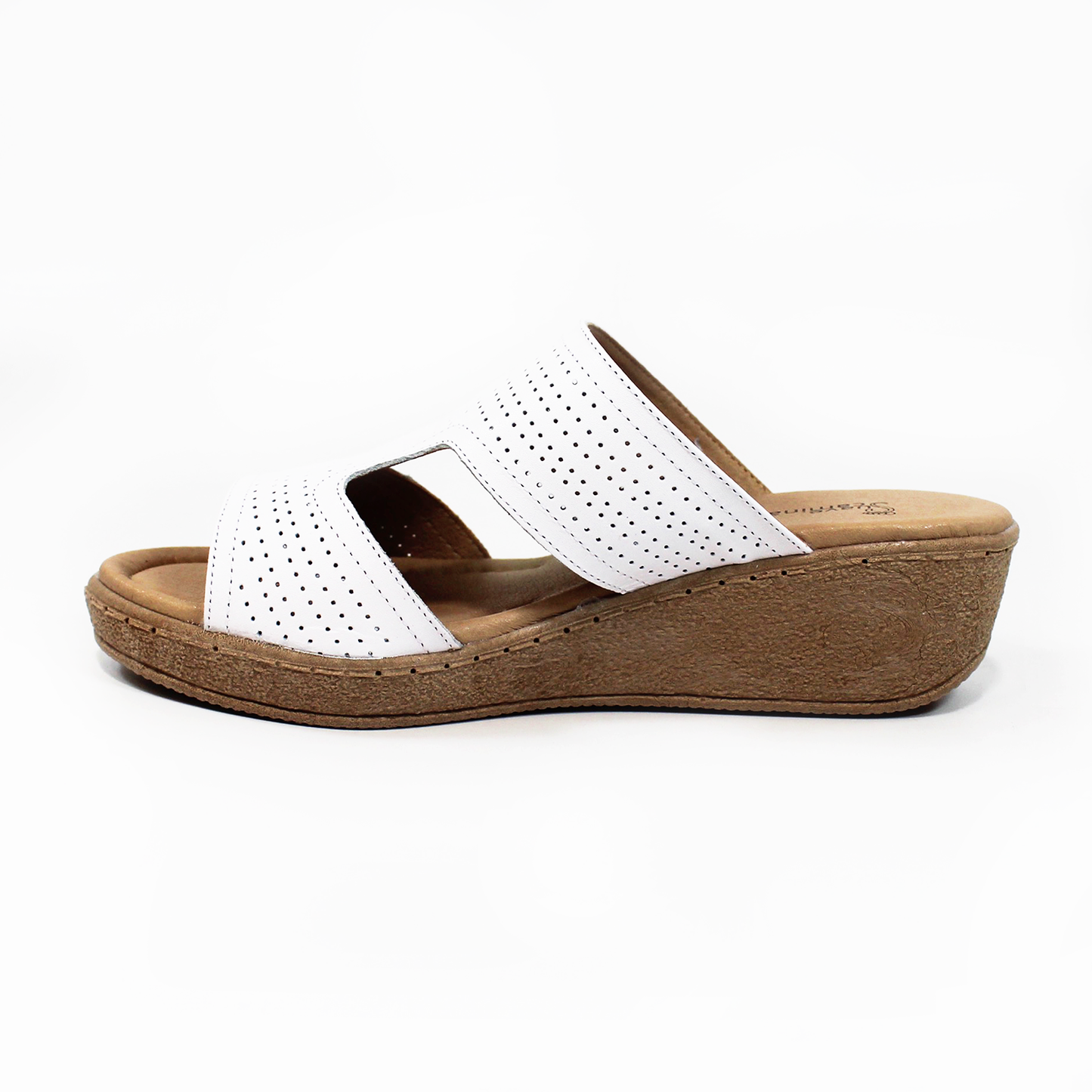 Sandalia Zueco Plataforma Confort de Piel Blanca con Perforaciones de Dama SUAVE CAMINAR