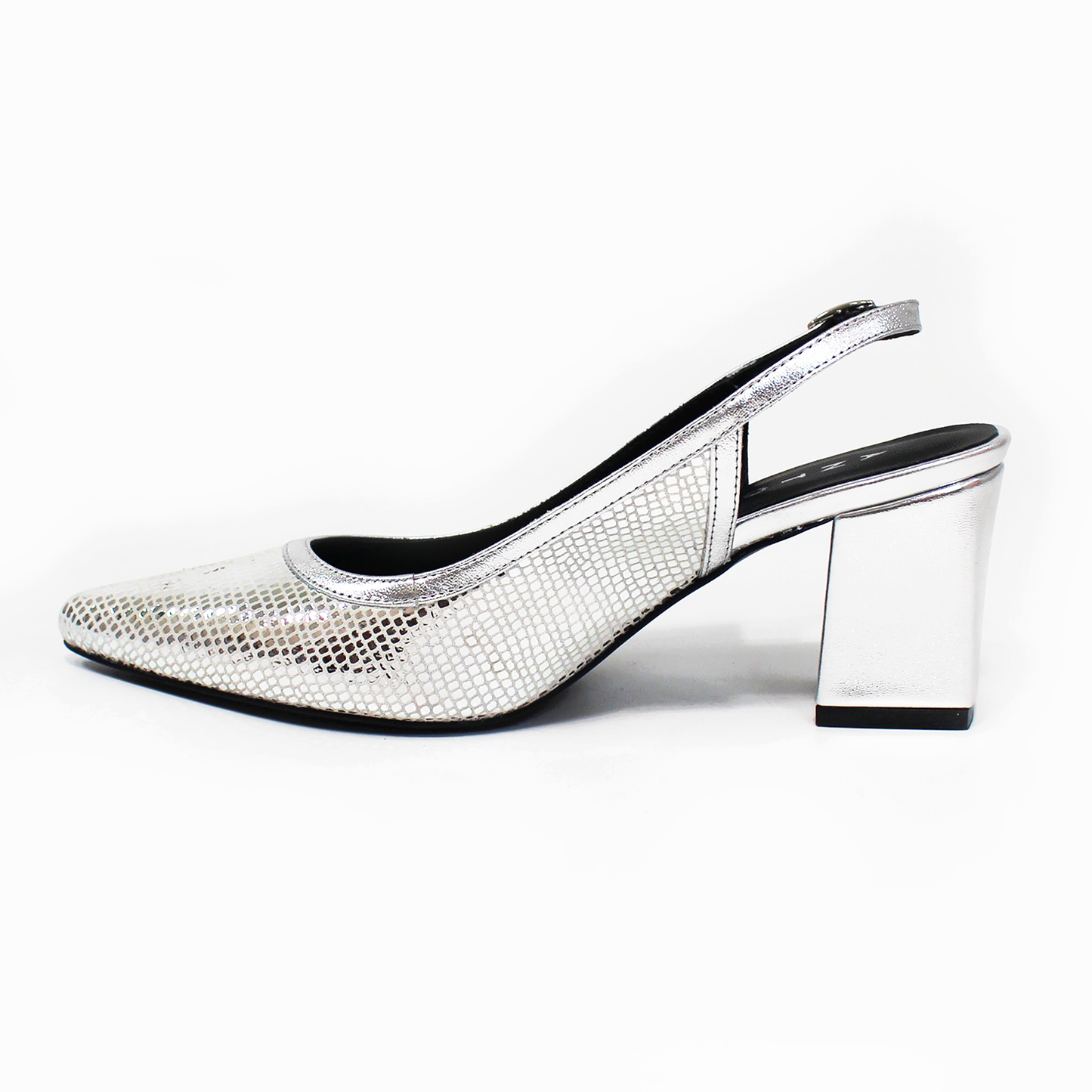 Zapatilla Puntal Slingback de Piel con Textura color Plata de Dama ANTONIE