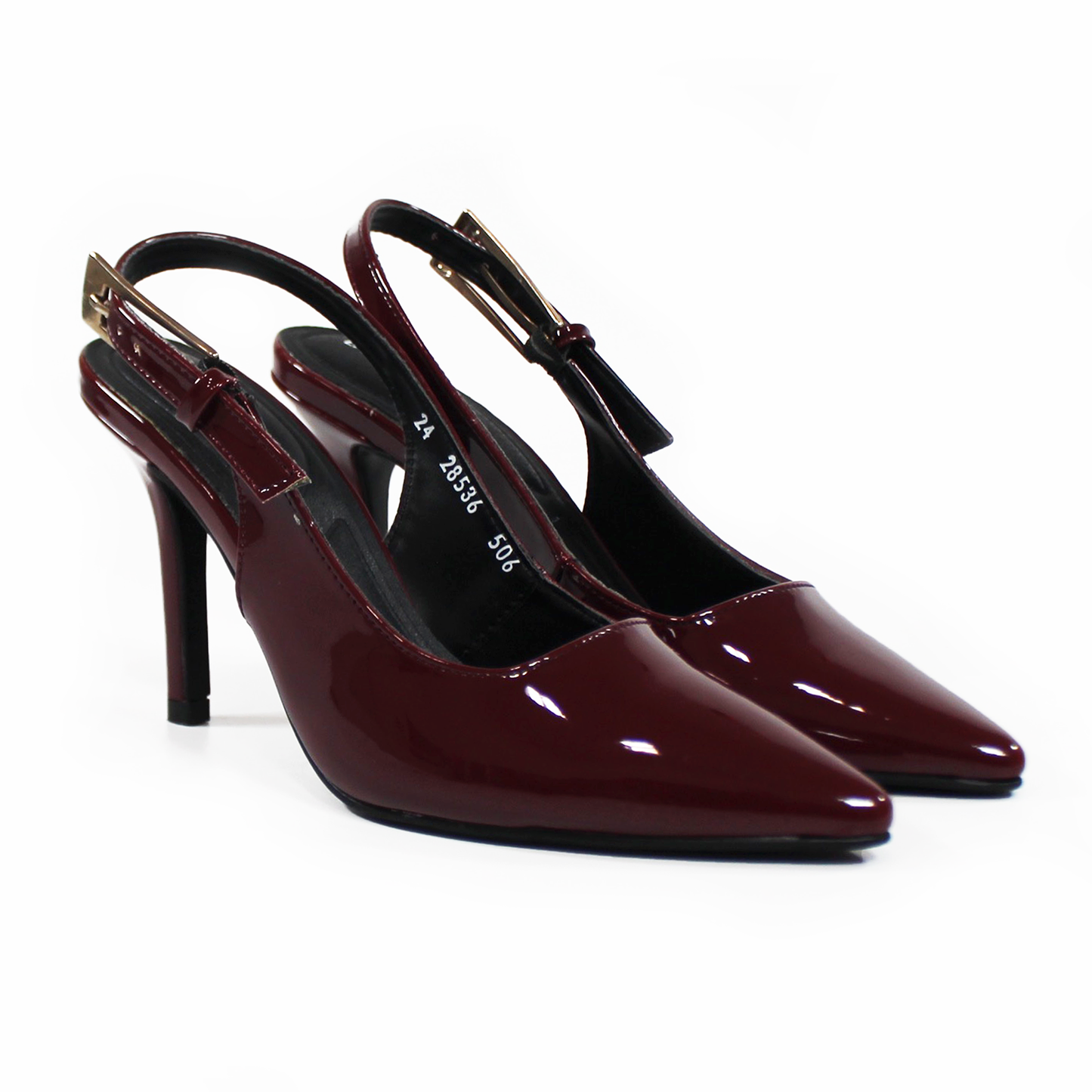 Stiletto Slingback Vino Charol con Hebilla Grande LADY PAULINA