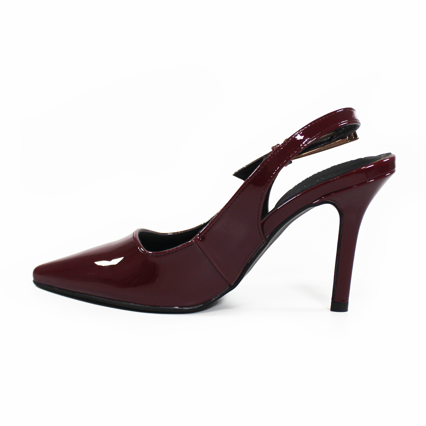 Stiletto Slingback Vino Charol con Hebilla Grande LADY PAULINA