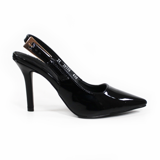 Stiletto Slingback Negro Charol con Hebilla Grande LADY PAULINA