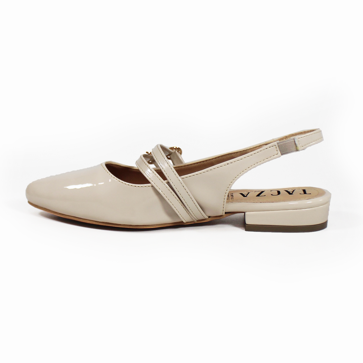 Zapatilla Slingback Destalonada Beige Charol con Doble Pulsera en Empeine TACZA