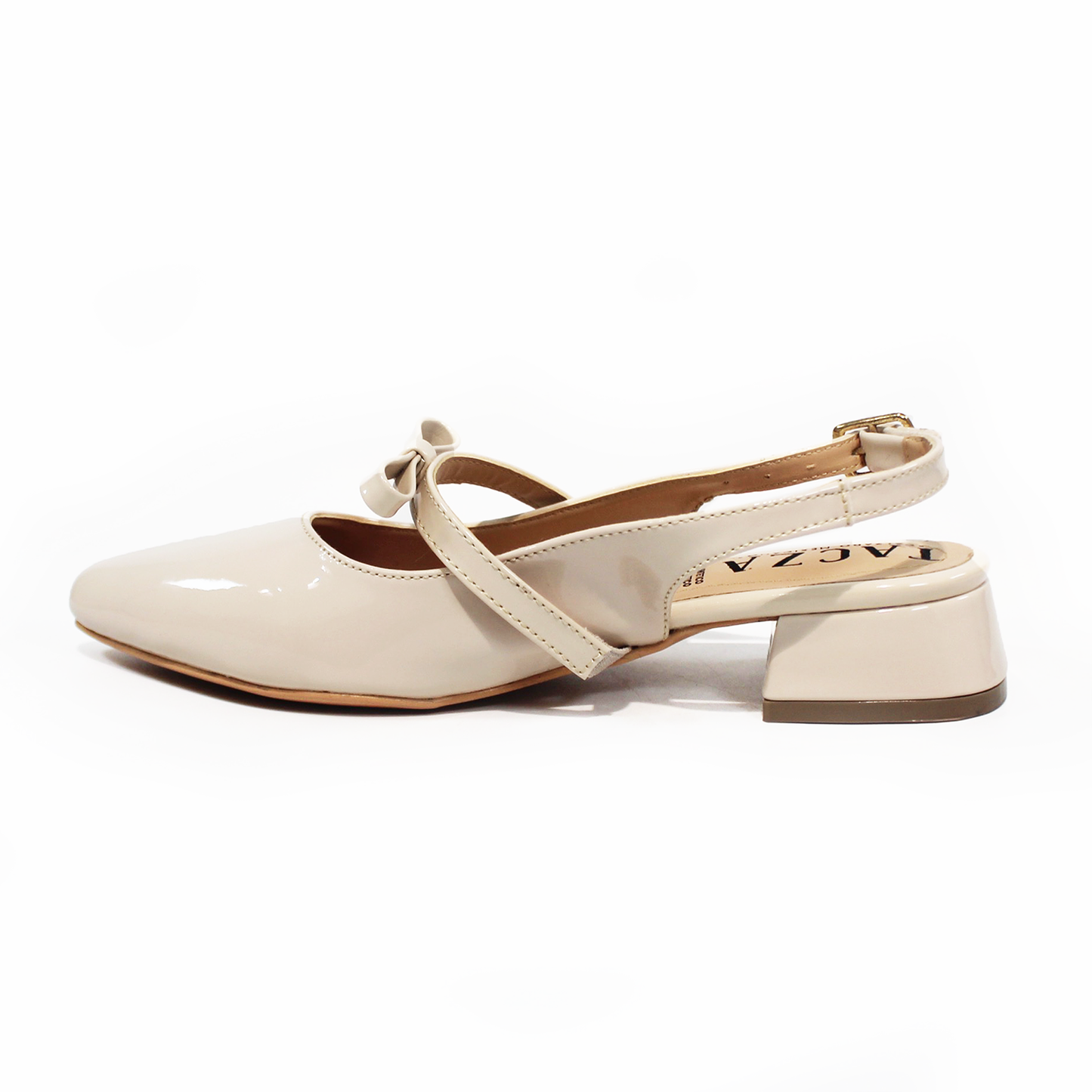 Zapatilla Slingback Destalonada Beige Charol con Moño TACZA