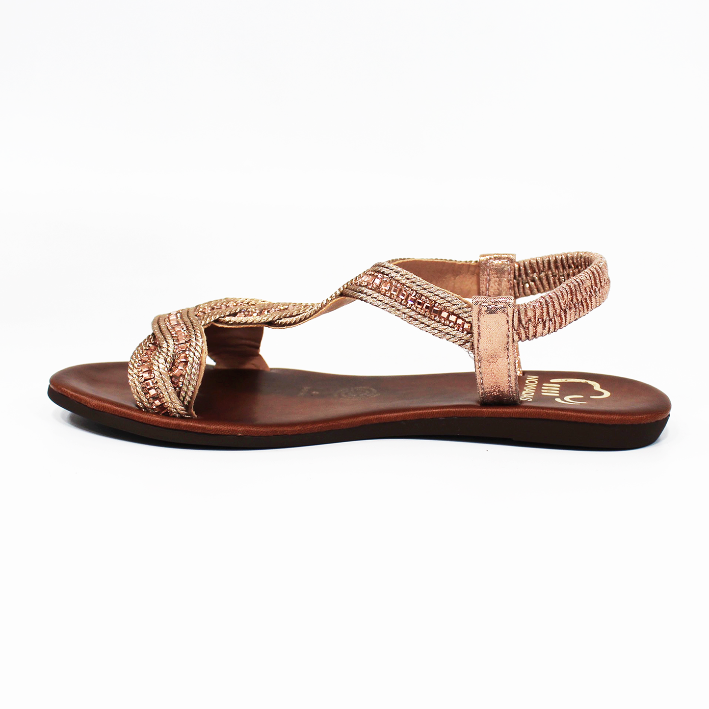 Sandalia NOMADAS de piso con Pedrería y Elástico color Bronce de Dama