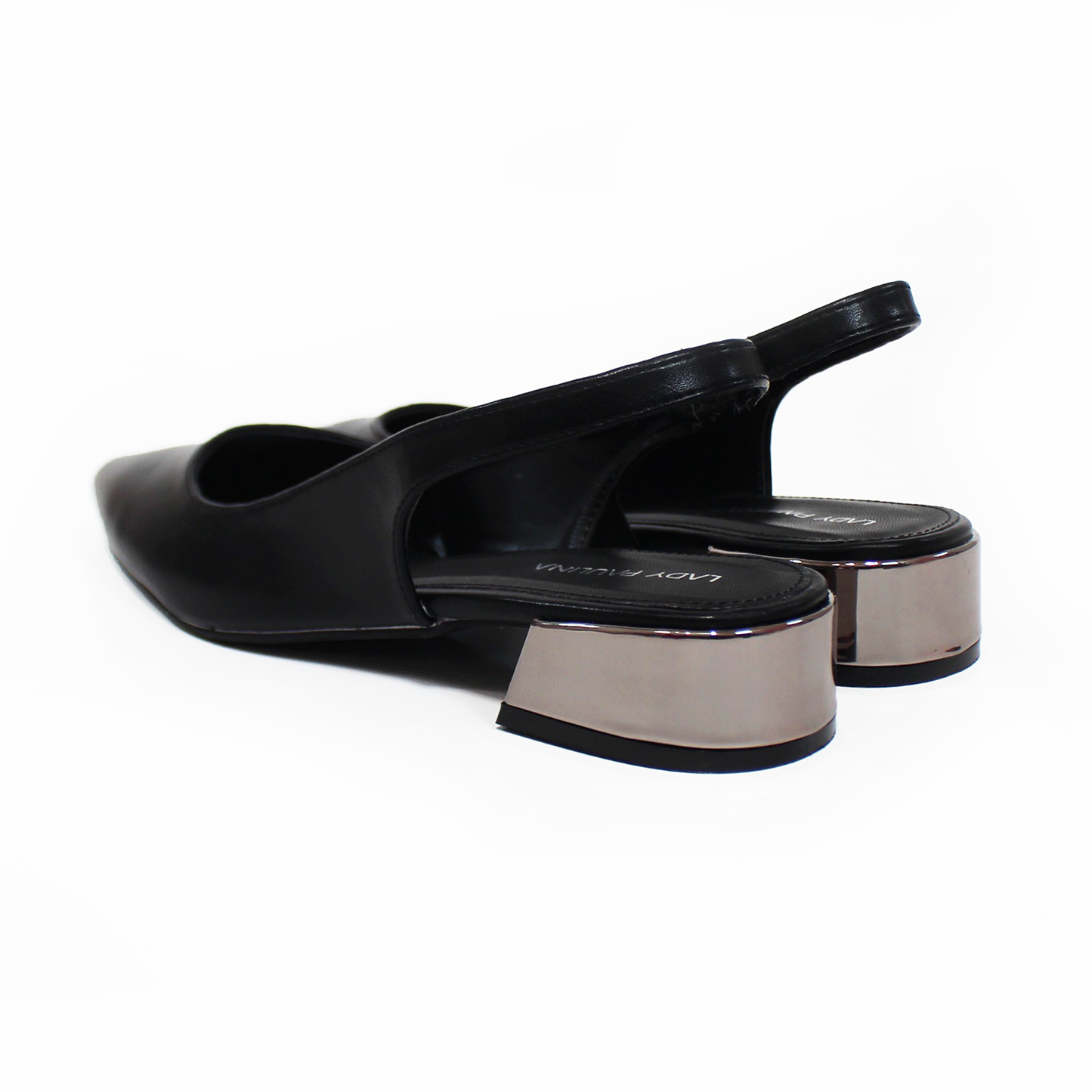 Zapatilla Slingback Puntal Negra con Mini Tacón Metalizado de Dama LADY PAULINA