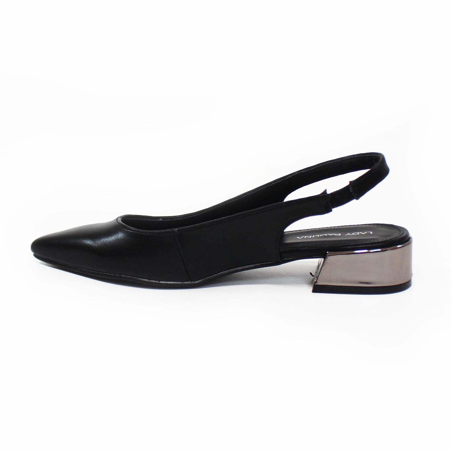 Zapatilla Slingback Puntal Negra con Mini Tacón Metalizado de Dama LADY PAULINA