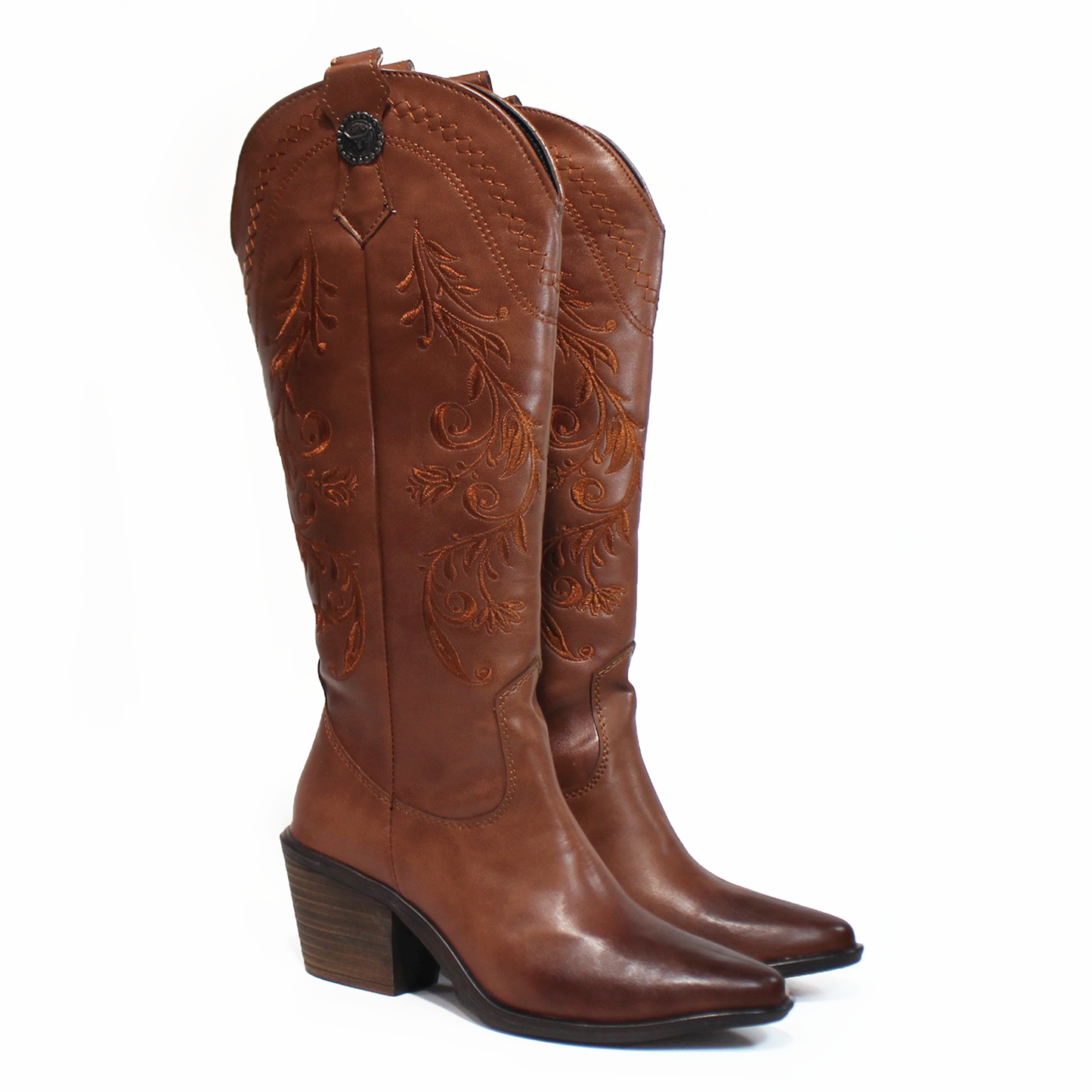 Bota Vaquera Alta Tan con Bordado de Dama TACZA