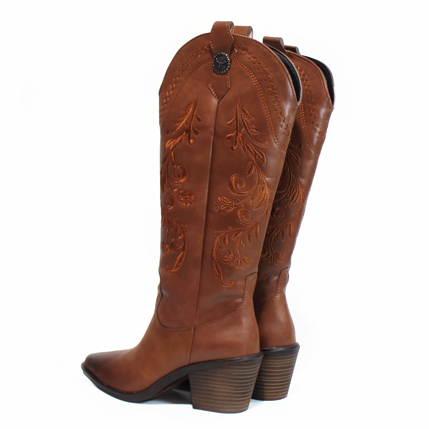 Bota Vaquera Alta Tan con Bordado de Dama TACZA