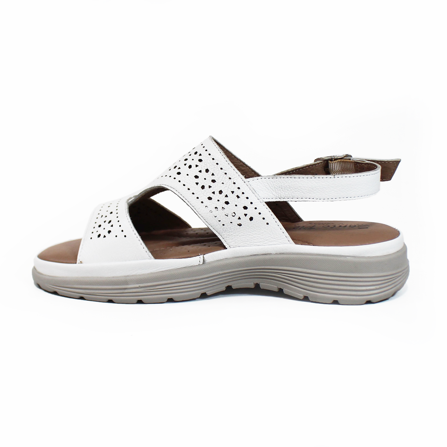 Sandalia Confort de Piel Blanco con Perforaciones con Correa en tobillo de Dama STEFANIA