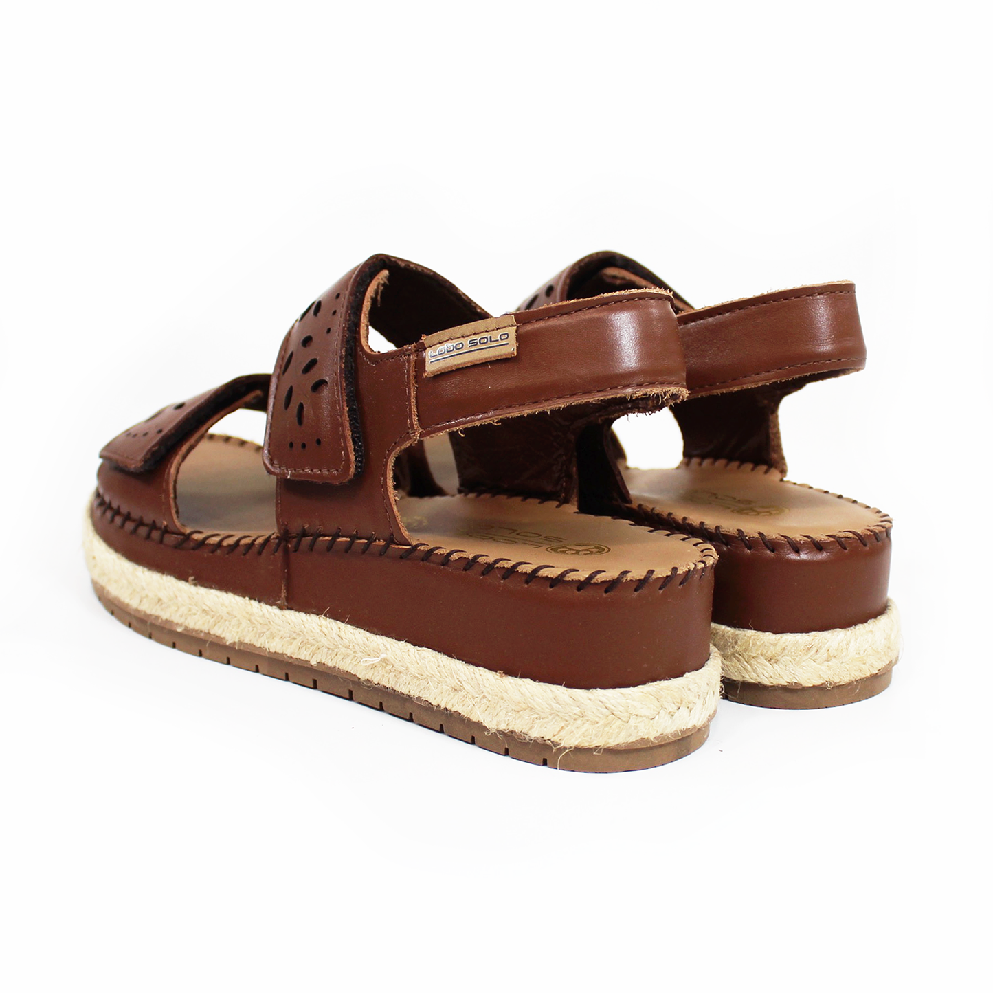 Sandalia LOBO SOLO Plataforma Confort de Piel Café con Doble Velcro