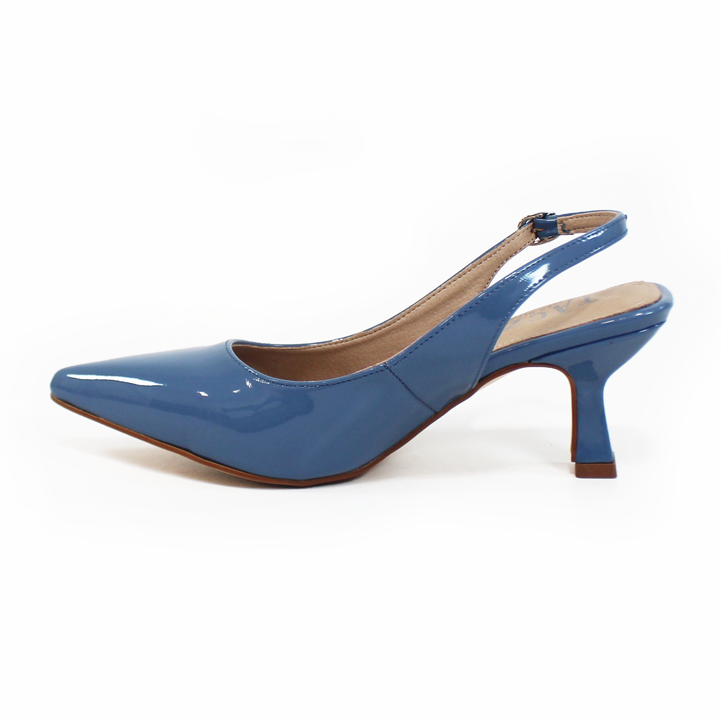 Slingback Tacón Campana Puntal Azul Charol de Dama TACZA