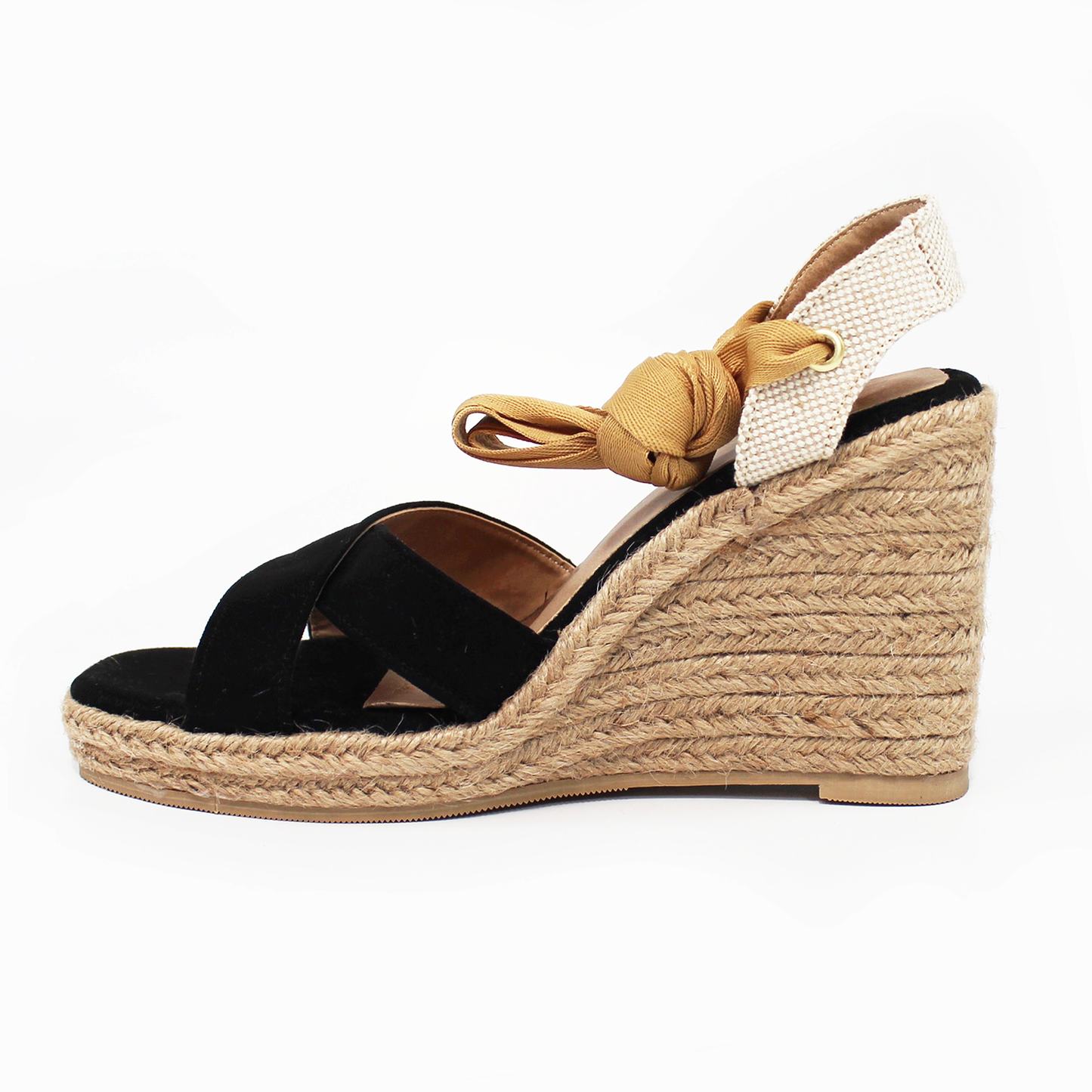 Alpargata de Plataforma Cuña con Lazos Negra Combinada FERELO