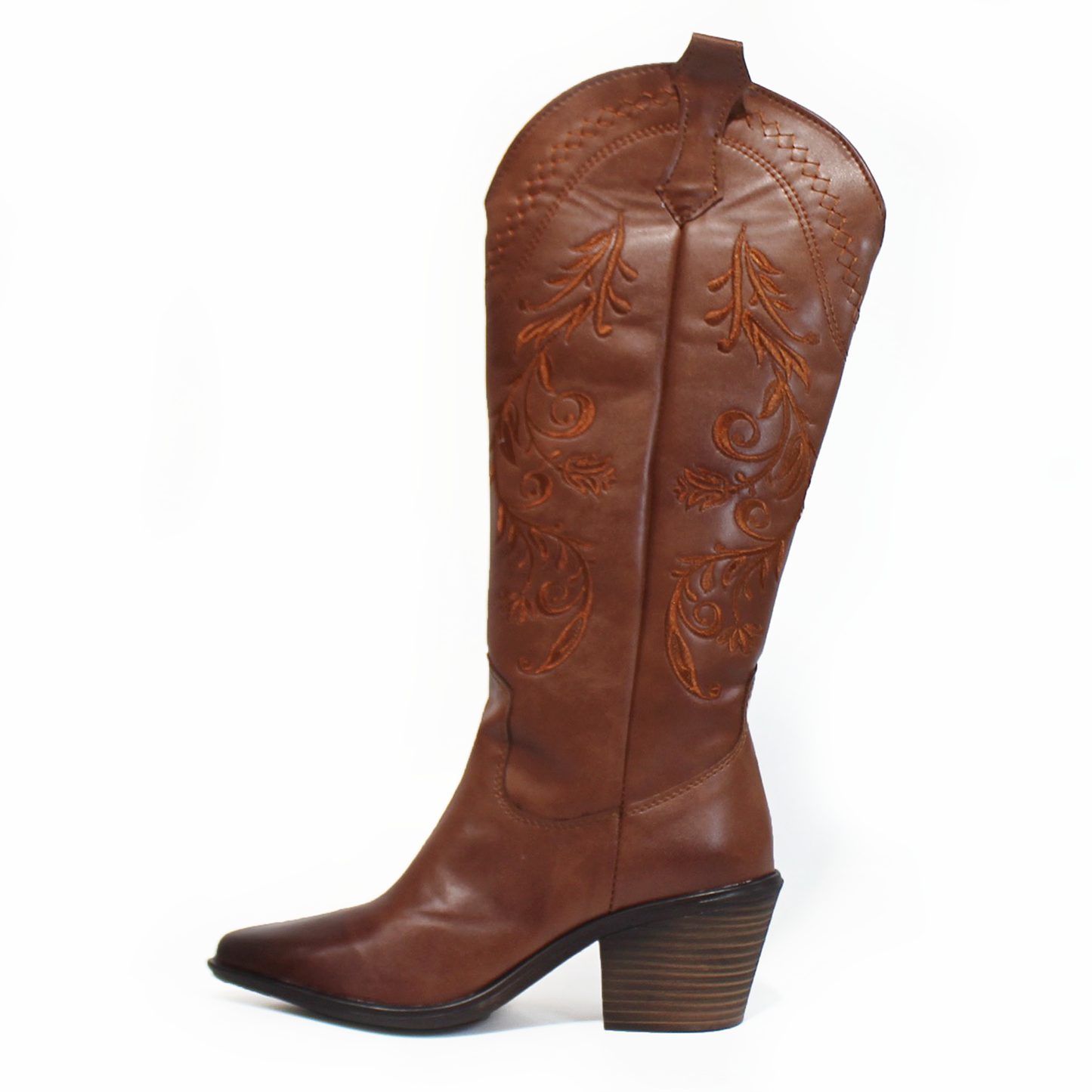Bota Vaquera Alta Tan con Bordado de Dama TACZA