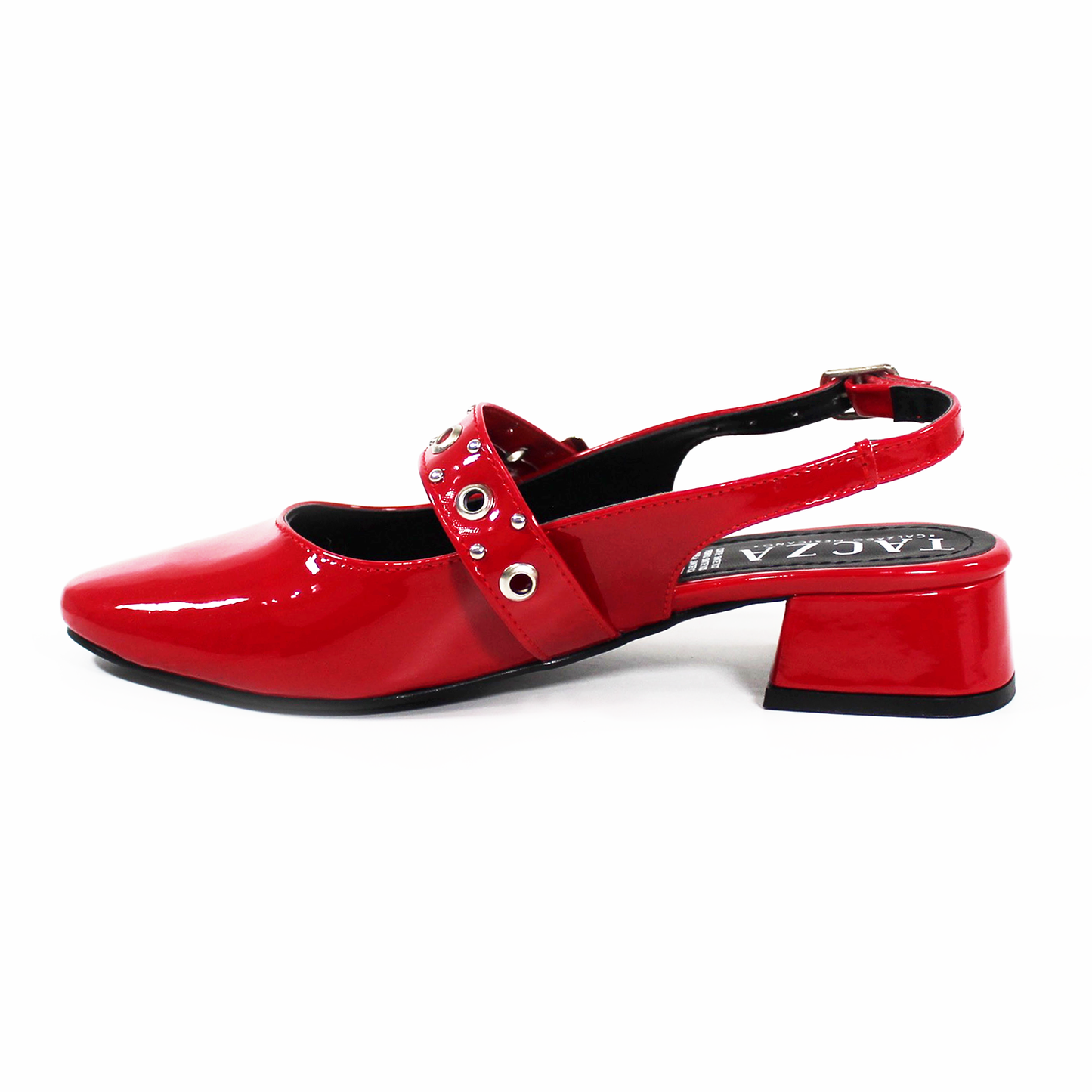 Zapatilla Slingback Destalonada con Estoperoles Rojo Charol TACZA de Dama