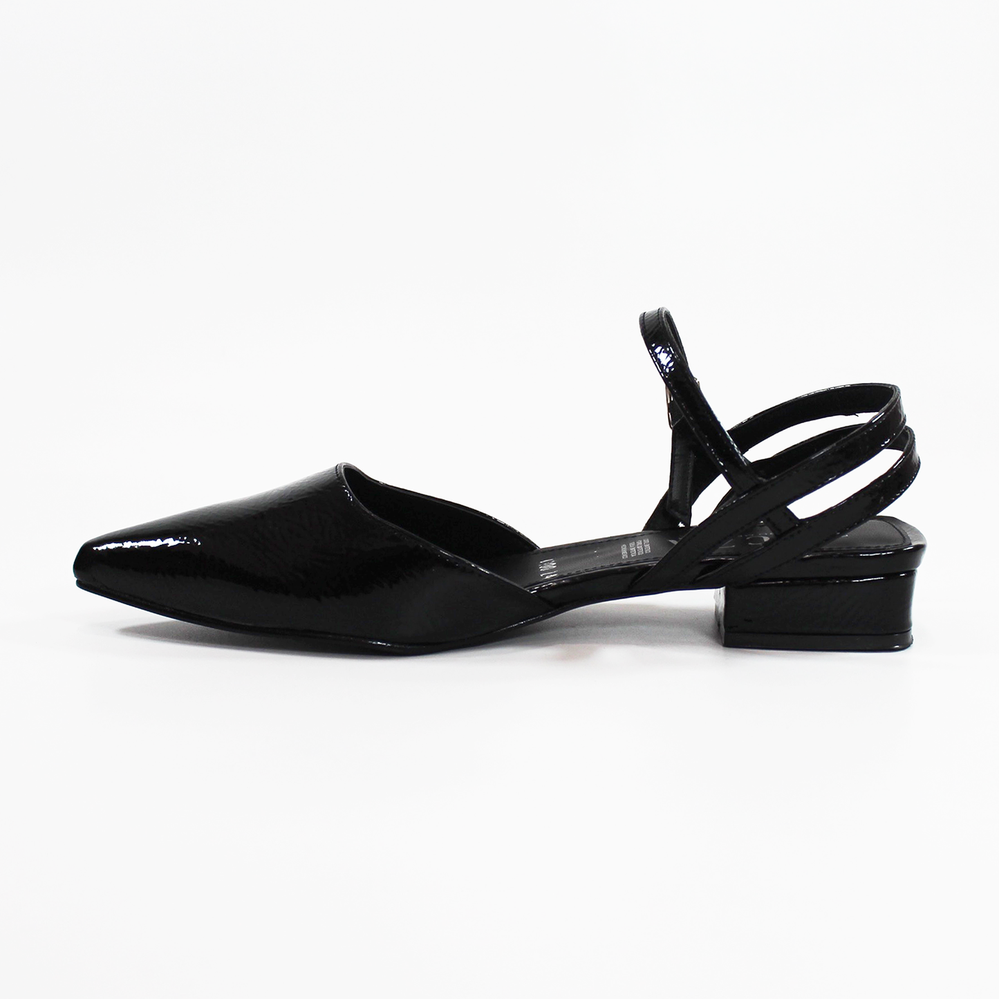 Flat Slingback puntal con Pulsera Destalonado Negro Charol de Dama TACZA