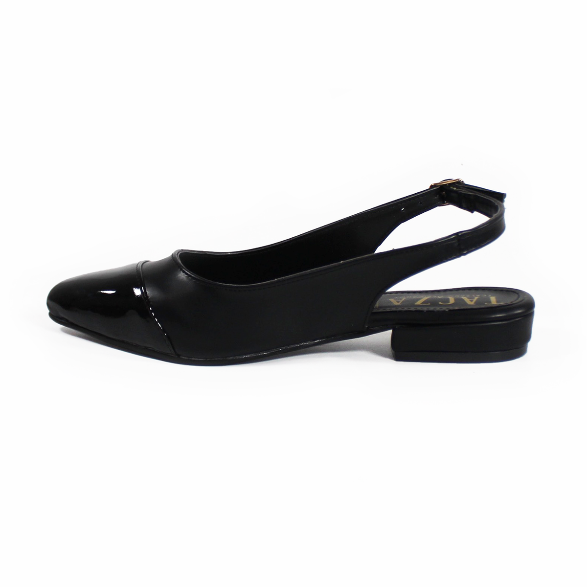 Flat Slingback Destalonada Negro punta Charol TACZA